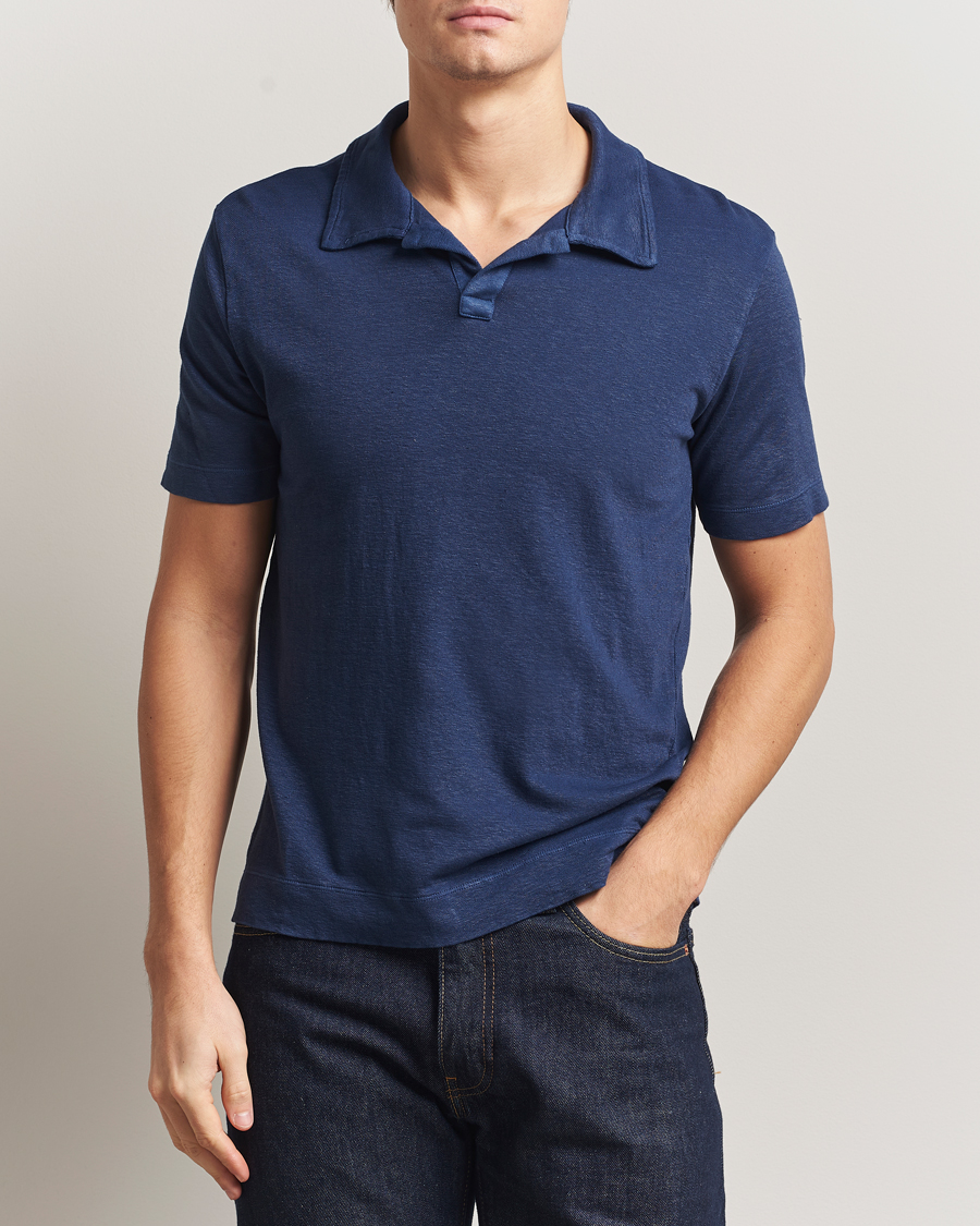 Mies | Pikeet | Massimo Alba | Aruba Cotton/Linen Polo Midnight Blue