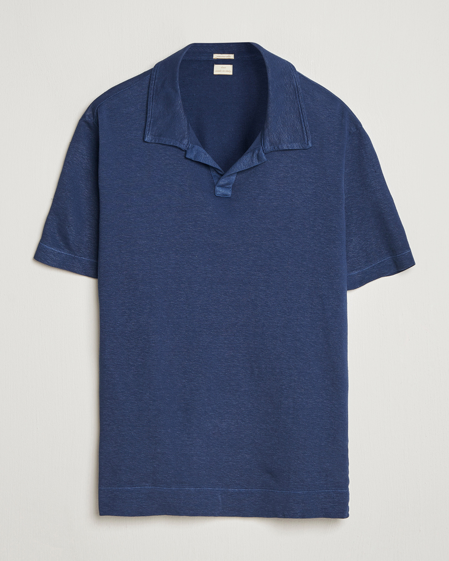Mies | Pikeet | Massimo Alba | Aruba Cotton/Linen Polo Midnight Blue