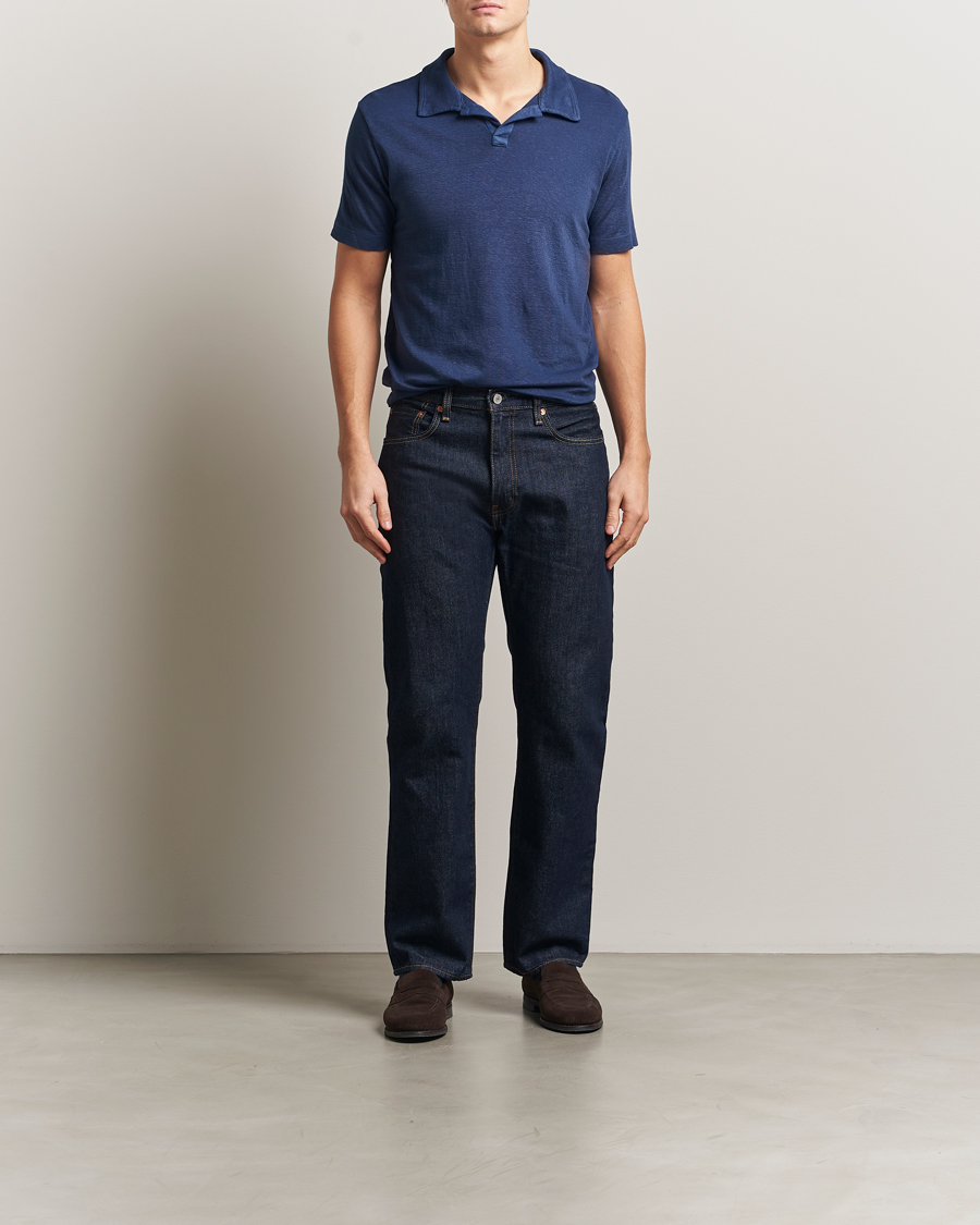 Mies | Pikeet | Massimo Alba | Aruba Cotton/Linen Polo Midnight Blue