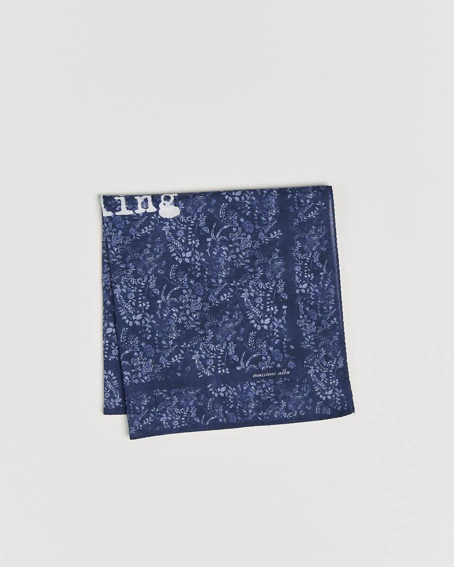 Mies | Taskuliinat | Massimo Alba | Printed Cotton Voile Hankerchief Midnight Blue
