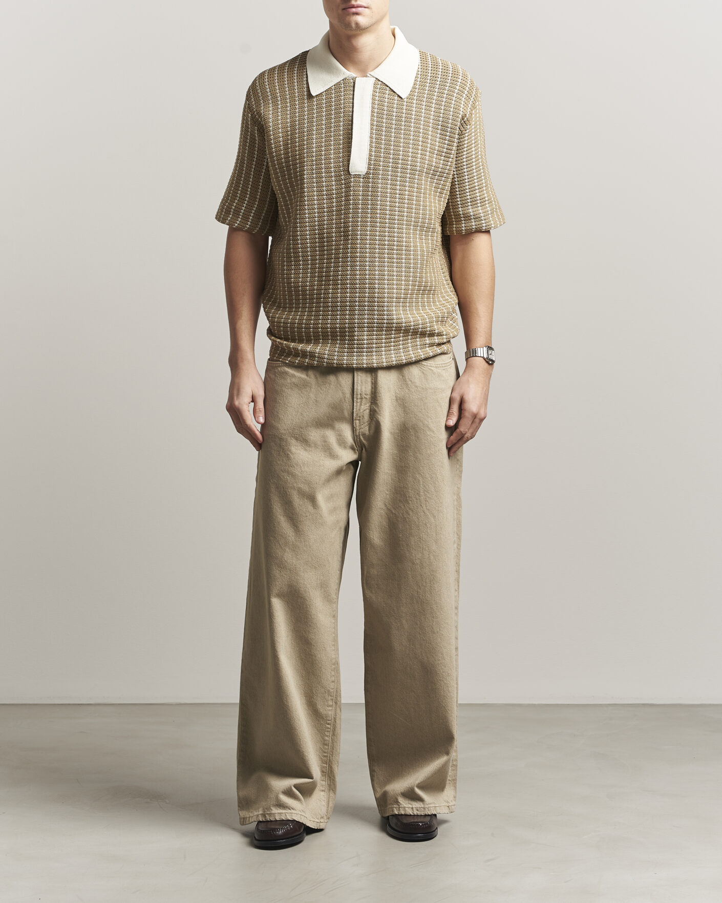 Mies | Pikeet | Jil Sander | Net Stitch Knitted Polo Tobacco