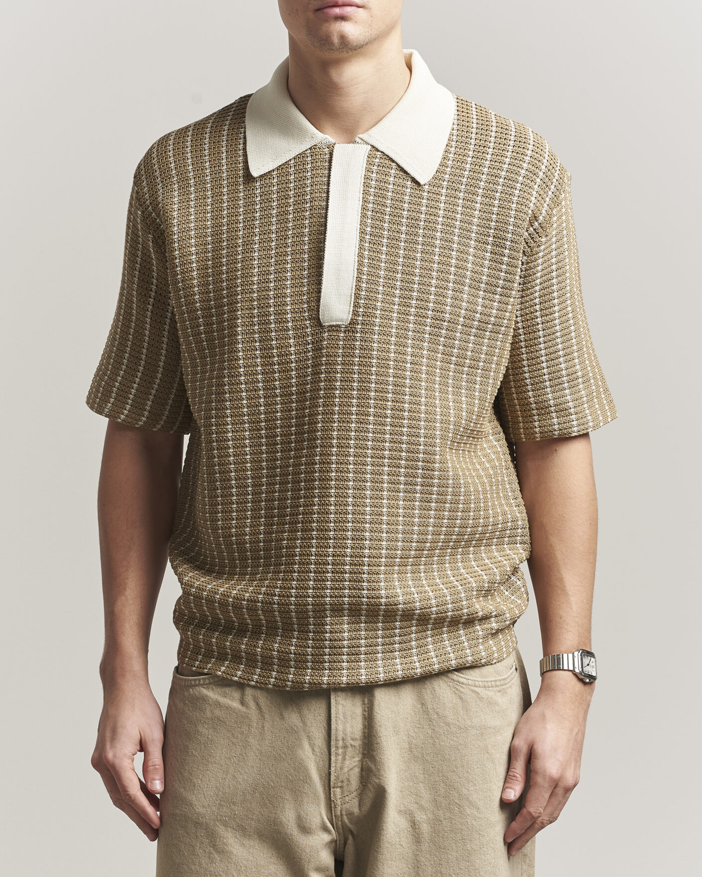 Mies | Pikeet | Jil Sander | Net Stitch Knitted Polo Tobacco