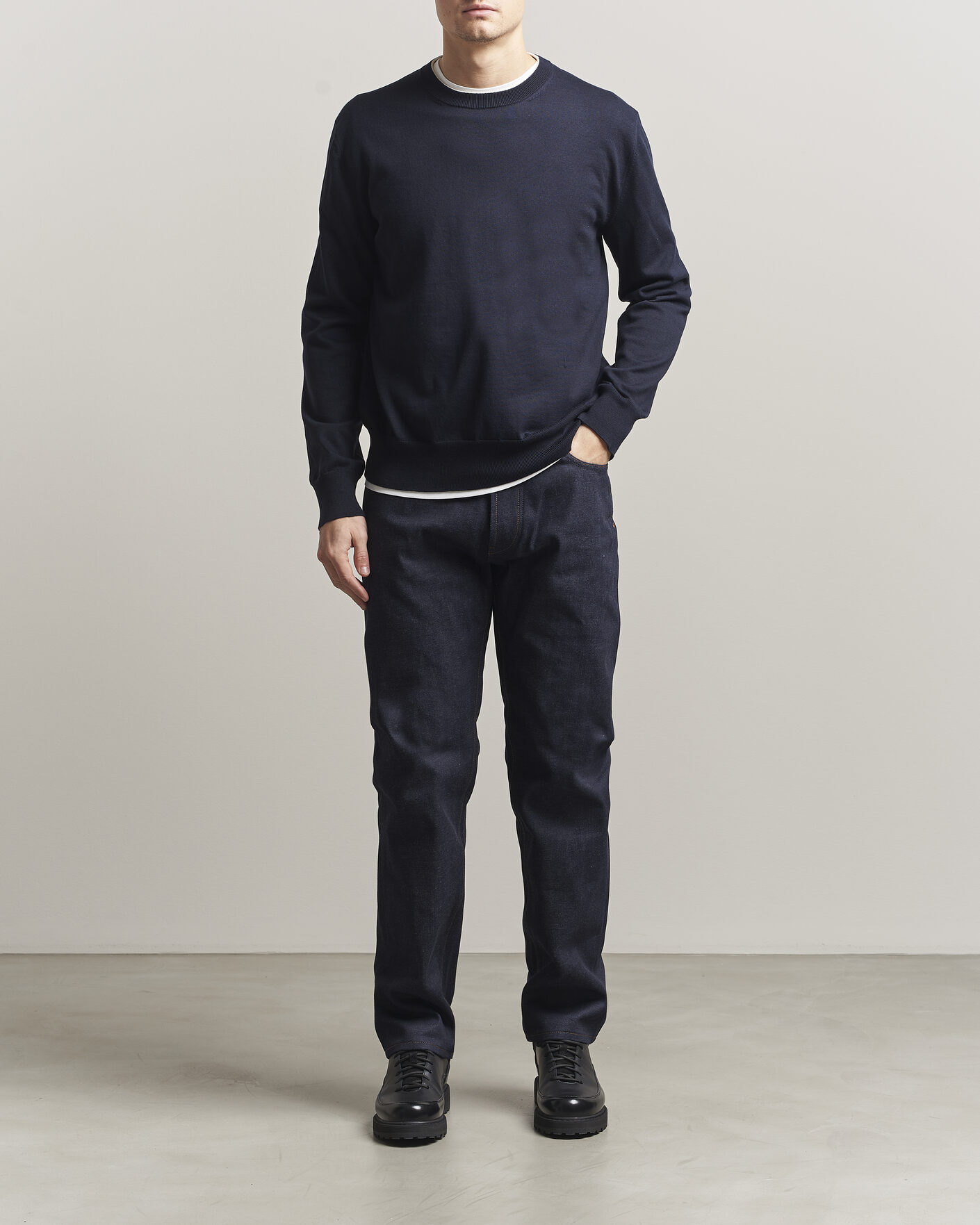 Mies | Puserot | Jil Sander | Fine Cotton Contrast Pullover Navy