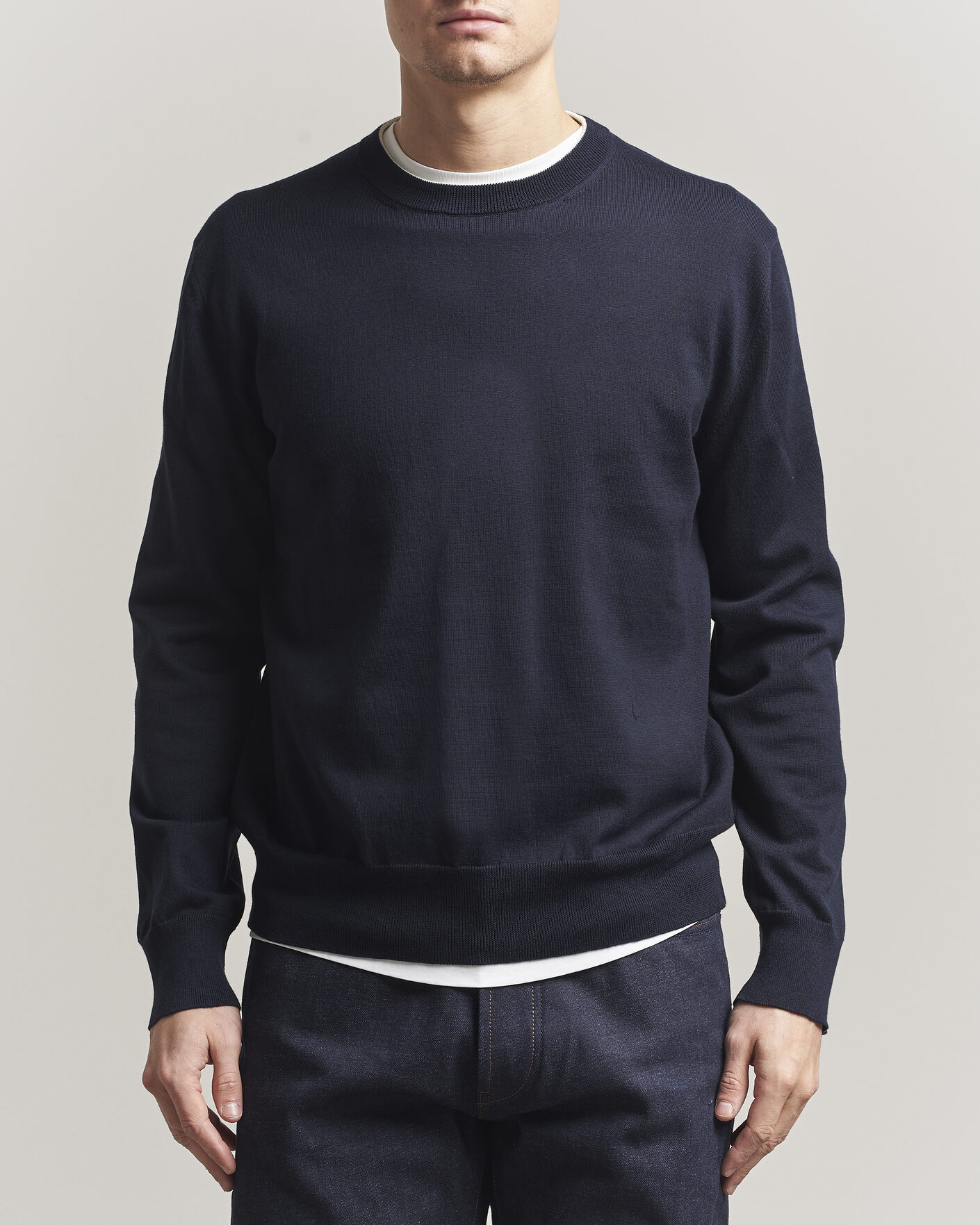 Mies | Puserot | Jil Sander | Fine Cotton Contrast Pullover Navy