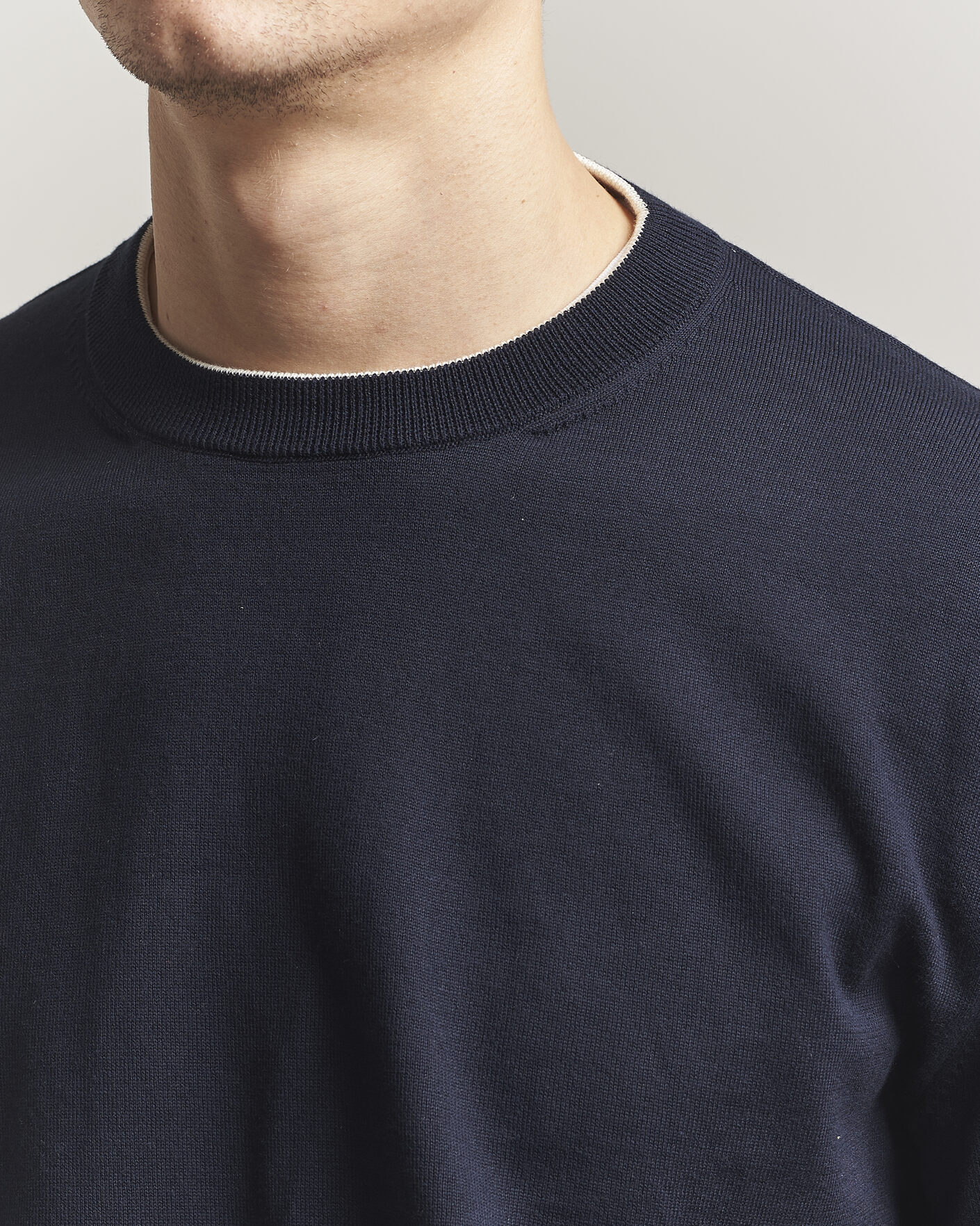 Mies | Puserot | Jil Sander | Fine Cotton Contrast Pullover Navy