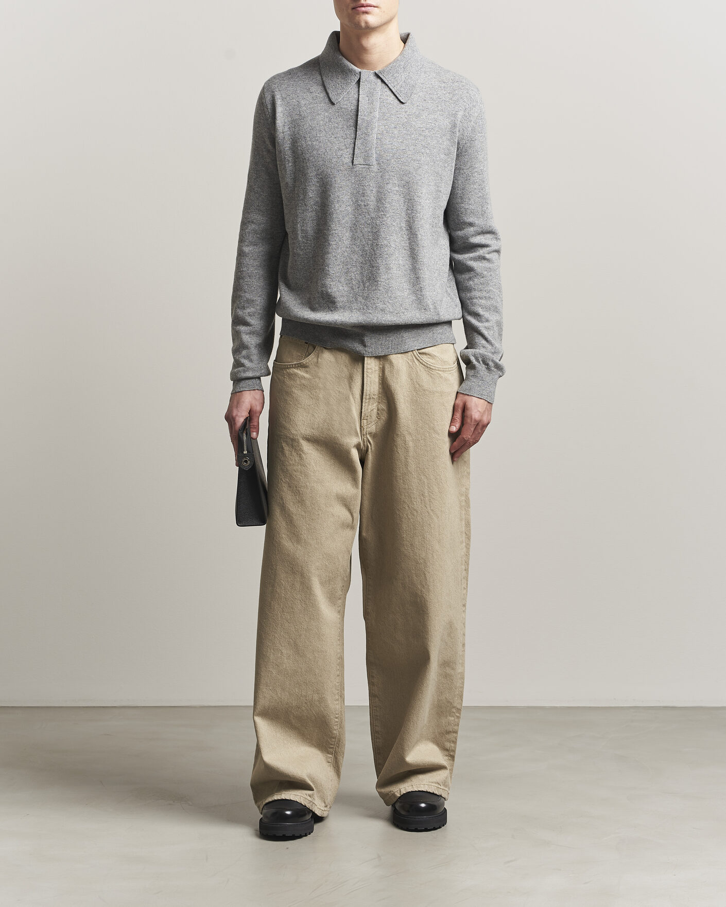 Mies | Puserot | Jil Sander | Long Sleeve Knitted Wool Polo Grey Melange