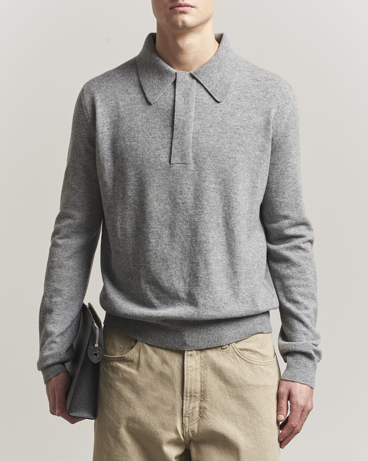 Mies | Puserot | Jil Sander | Long Sleeve Knitted Wool Polo Grey Melange
