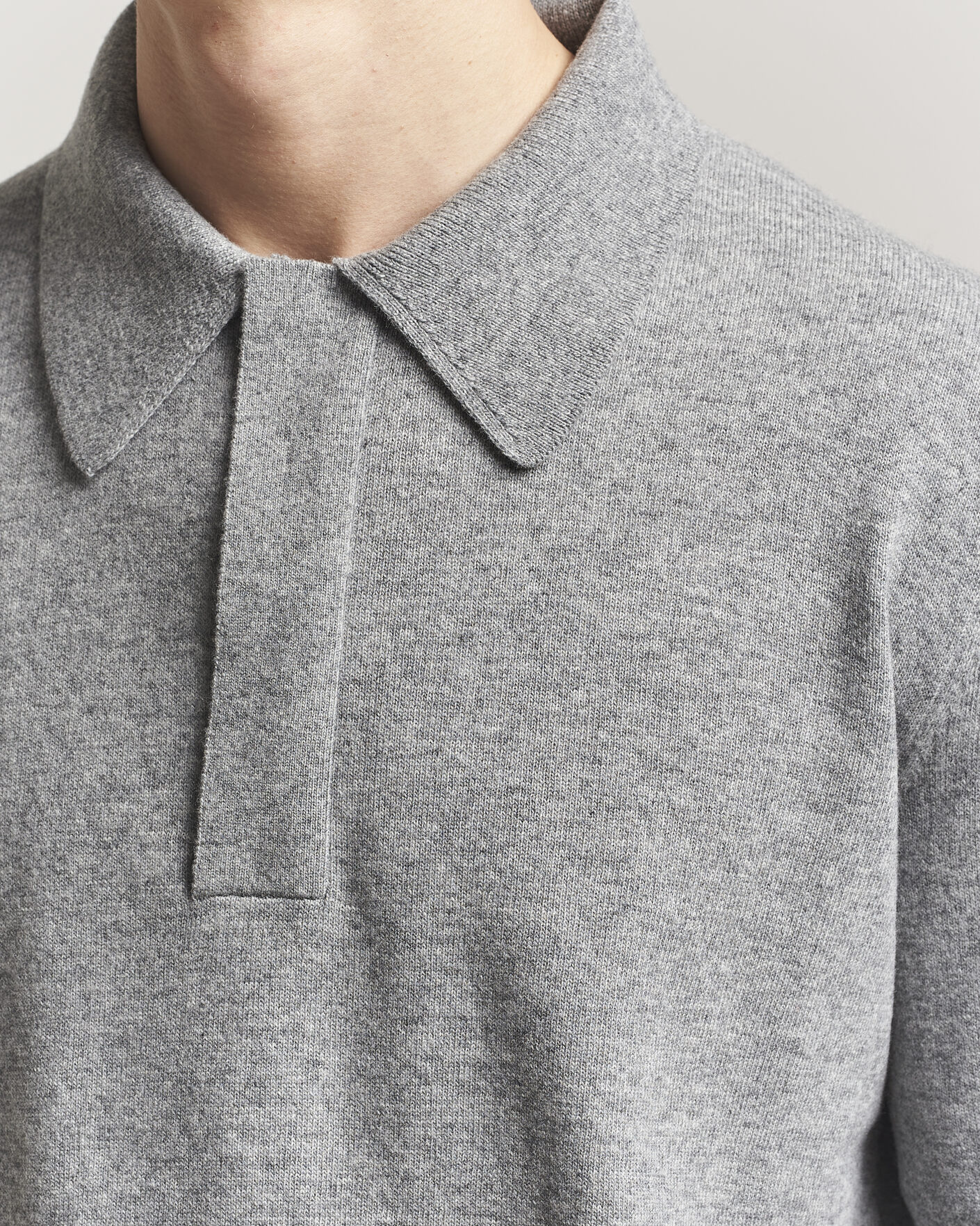 Mies | Puserot | Jil Sander | Long Sleeve Knitted Wool Polo Grey Melange