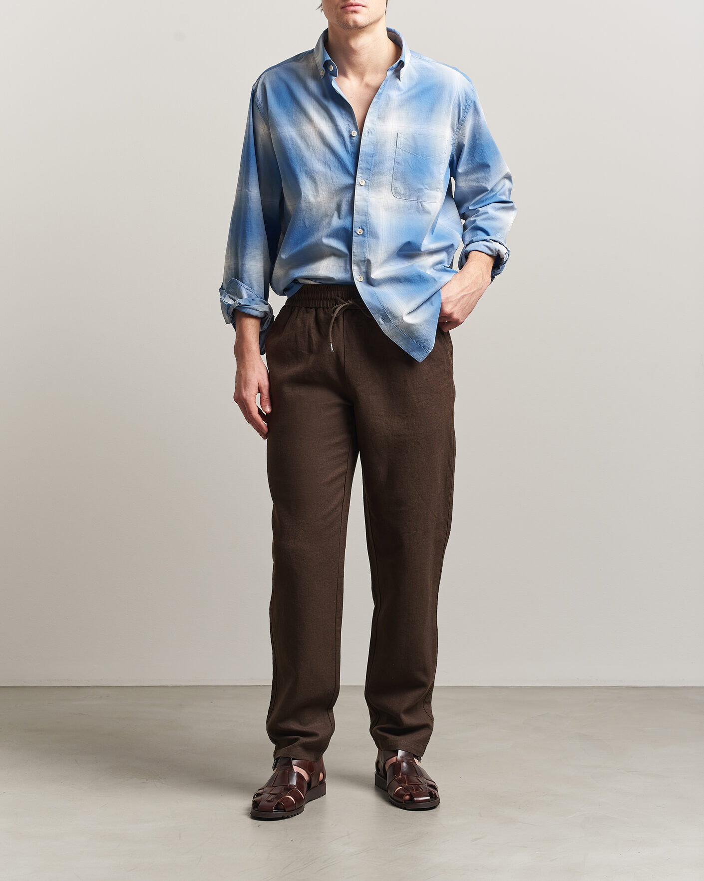 Mies | Housut | LES DEUX | Patrick Heavy Linen/Cotton Pants Brown