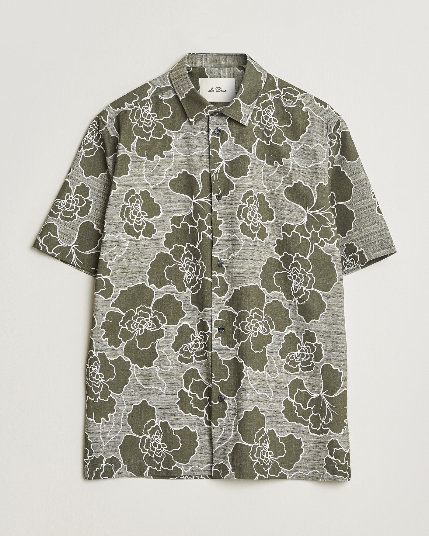 Mies | Kauluspaidat | LES DEUX | Charlie Poppy AOP Short Sleeve Shirt Olive Night