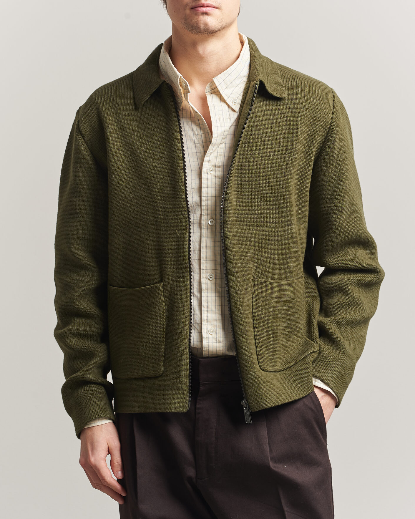 Mies | Puserot | LES DEUX | Fisher Cotton Milano Zip Olive Night