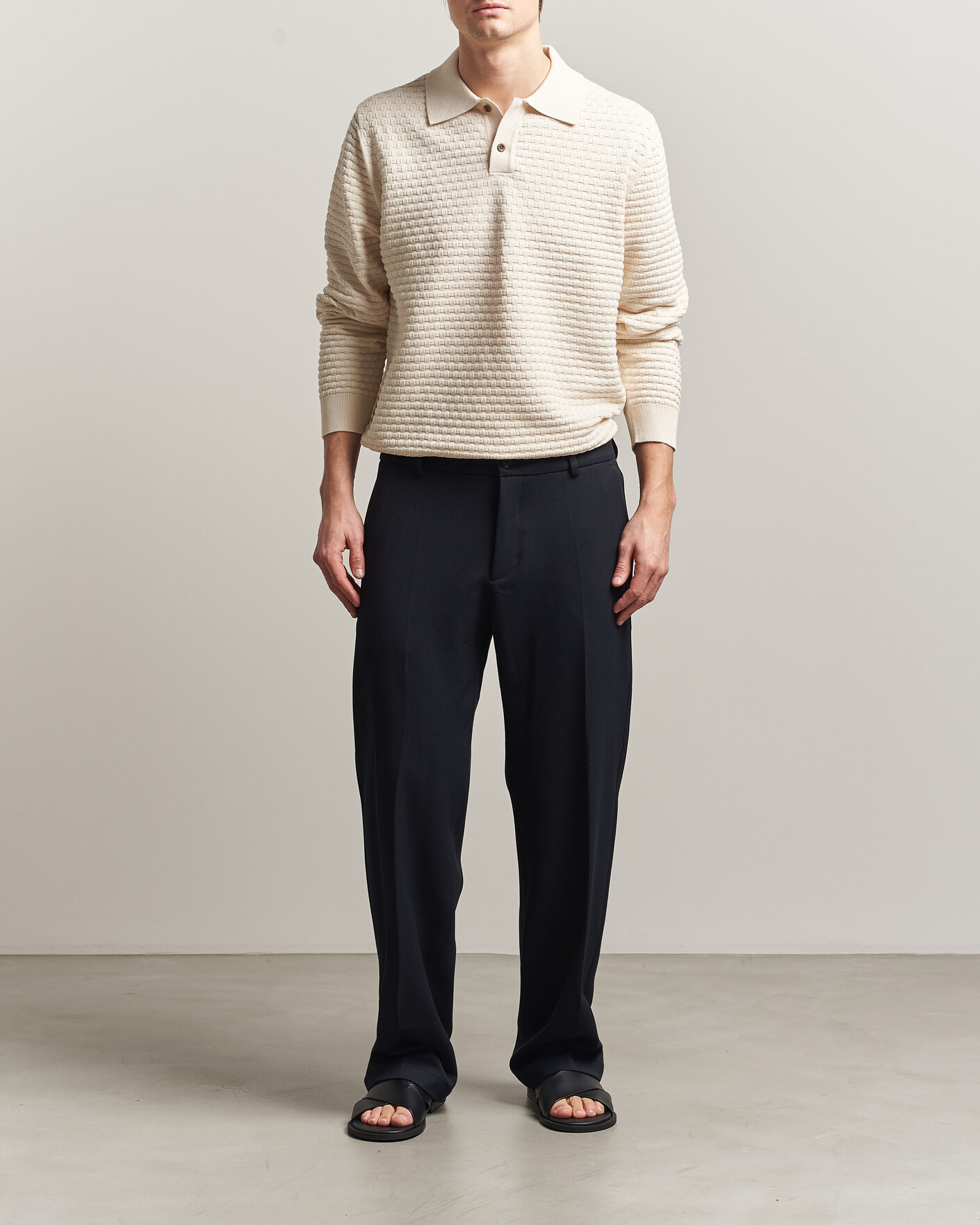 Mies | Puserot | LES DEUX | Billy Weave Knitted Polo Light Ivory