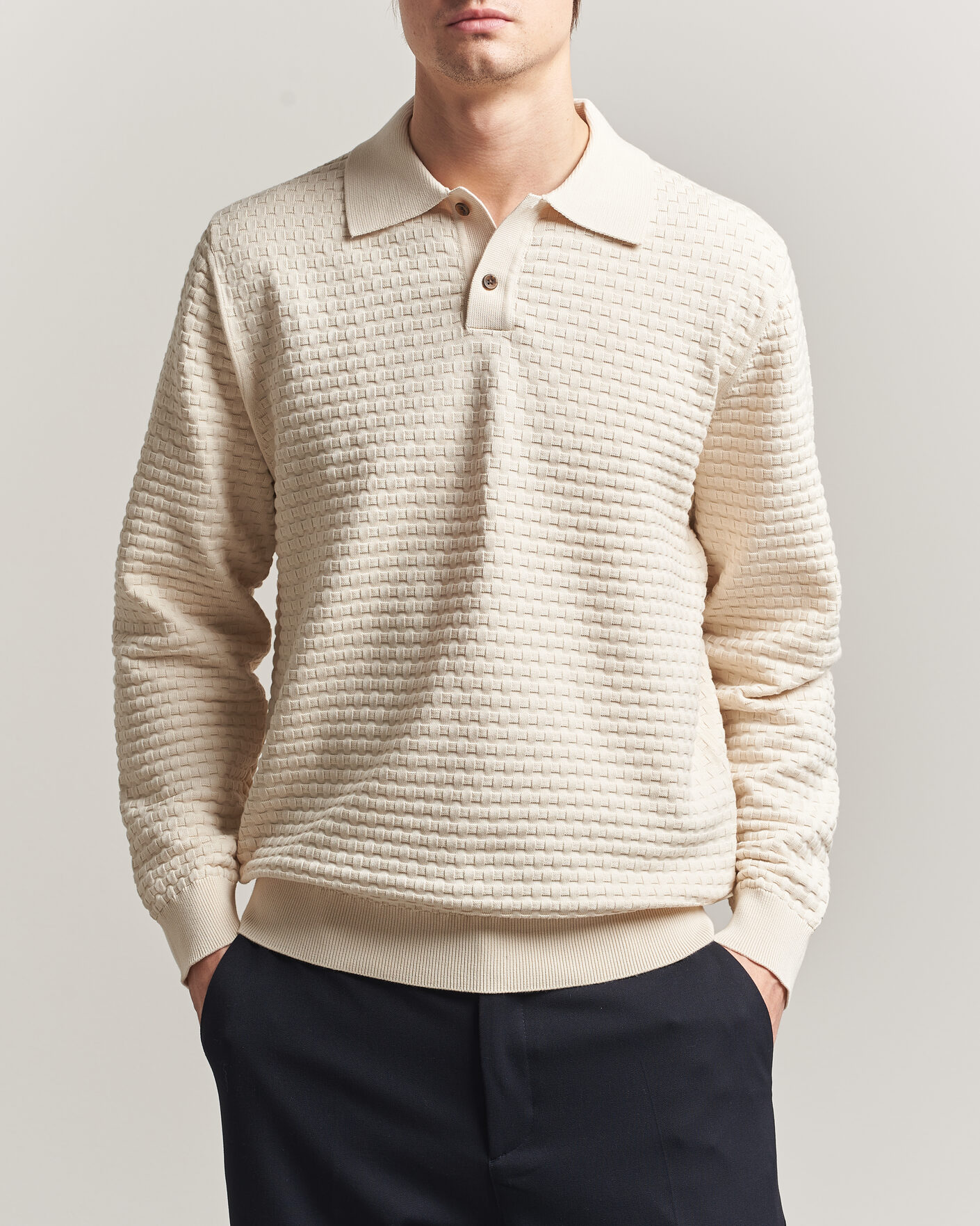Mies | Puserot | LES DEUX | Billy Weave Knitted Polo Light Ivory