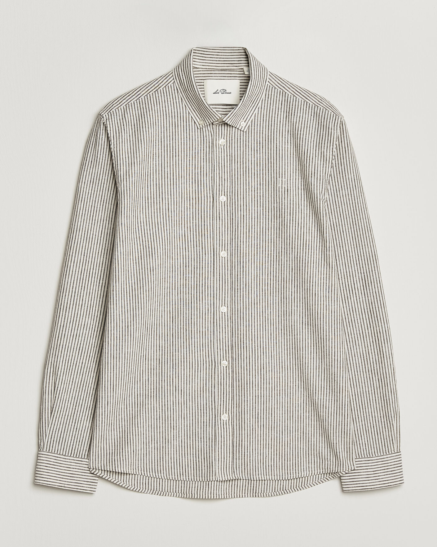 Mies | Kauluspaidat | LES DEUX | Konrad Striped Cotton/Linen Shirt Teak Brown