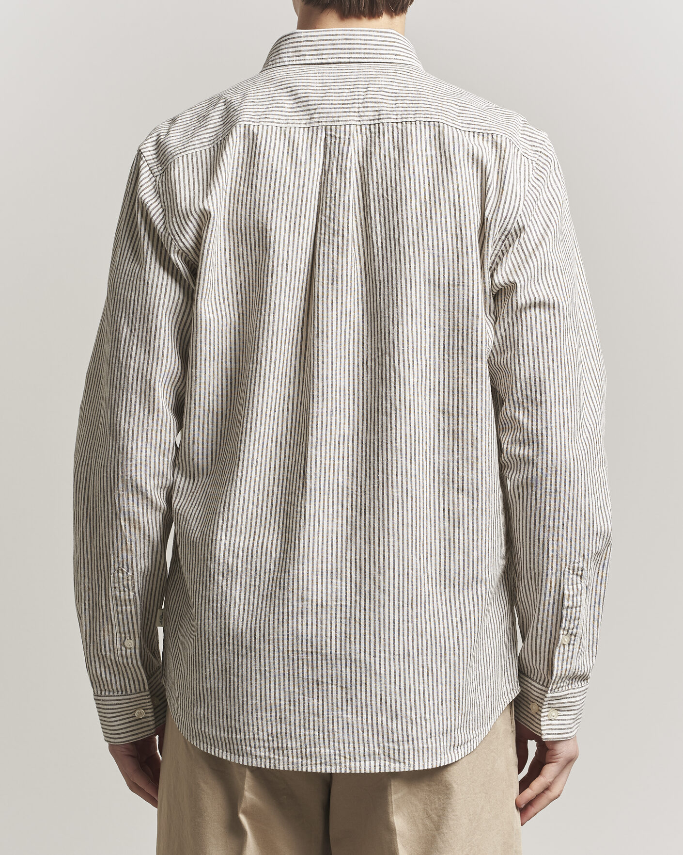 Mies | Kauluspaidat | LES DEUX | Konrad Striped Cotton/Linen Shirt Teak Brown