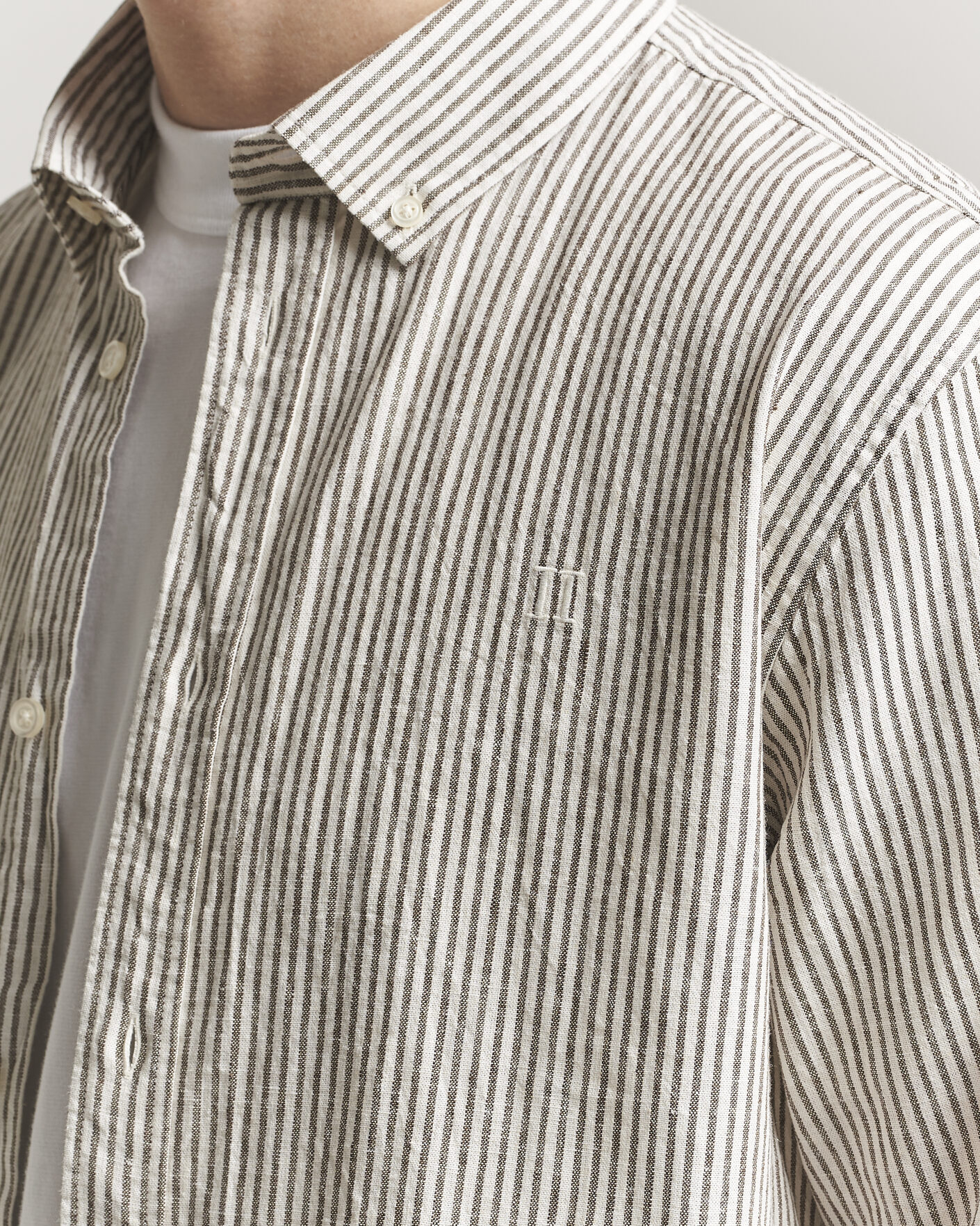 Mies | Kauluspaidat | LES DEUX | Konrad Striped Cotton/Linen Shirt Teak Brown