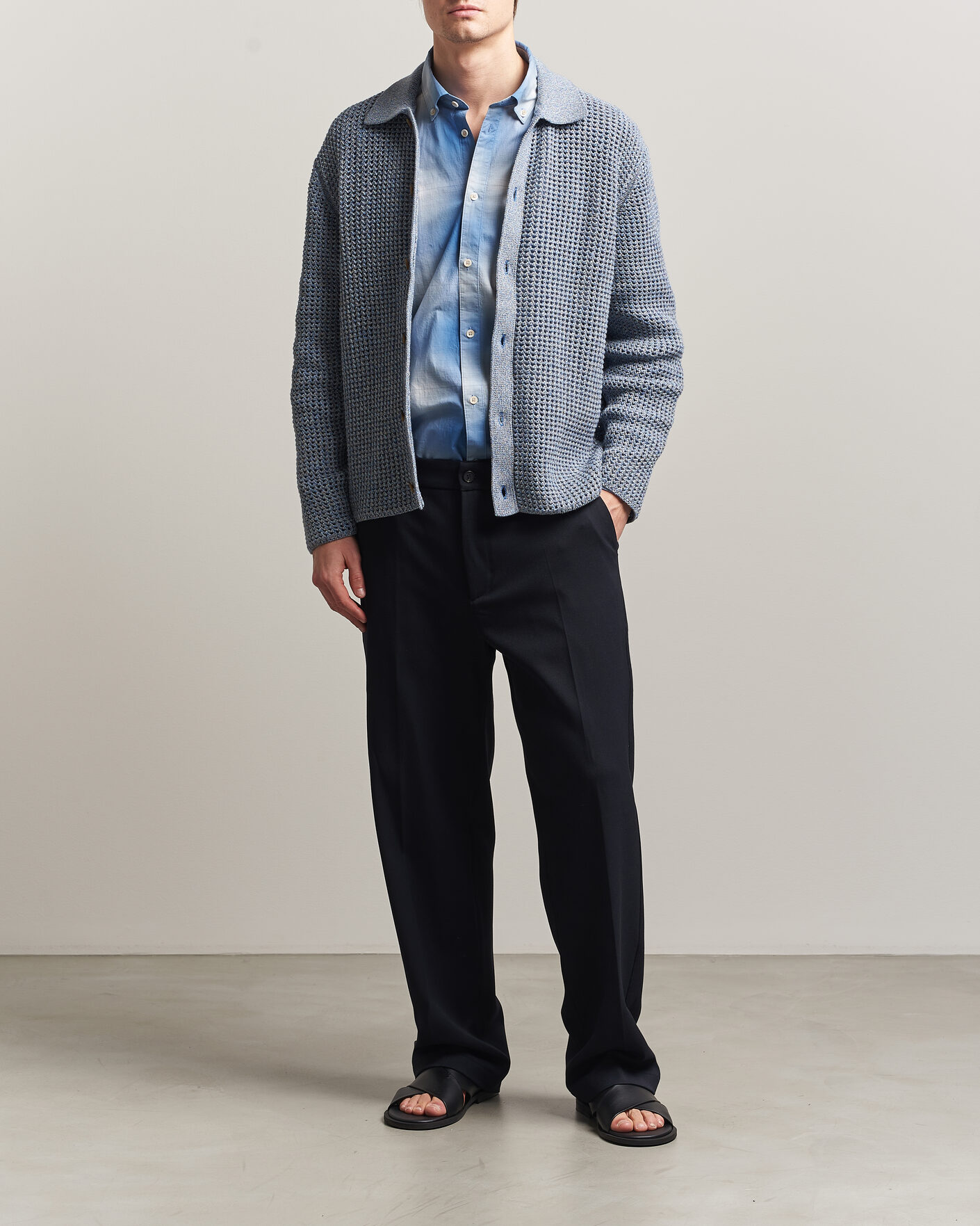 Mies | Puserot | LES DEUX | Gerald Knitted Shirt Dark Denim Blue