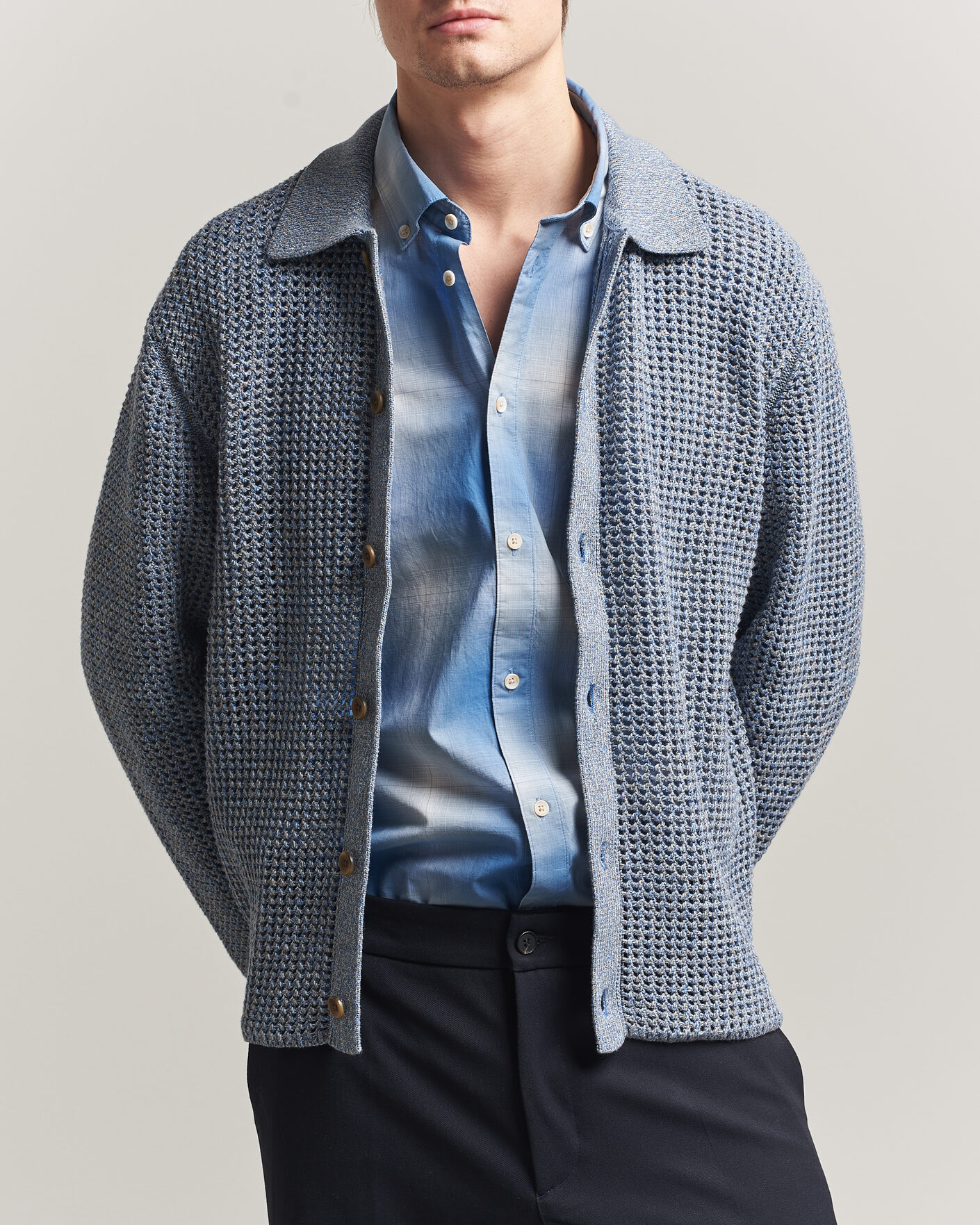 Mies | Puserot | LES DEUX | Gerald Knitted Shirt Dark Denim Blue