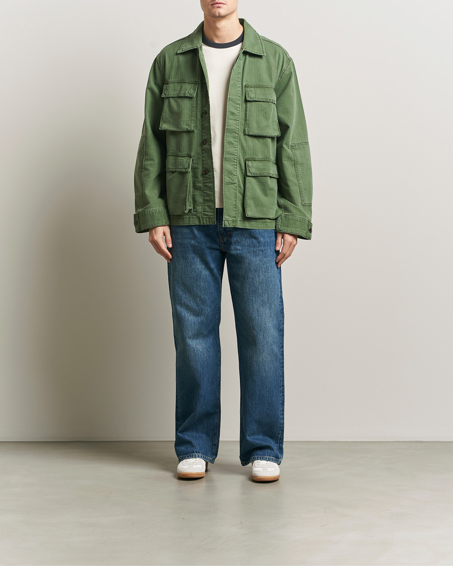 Mies | Takit | Jeanerica | Luc Herringbone Shirt Jacket Chevron Green