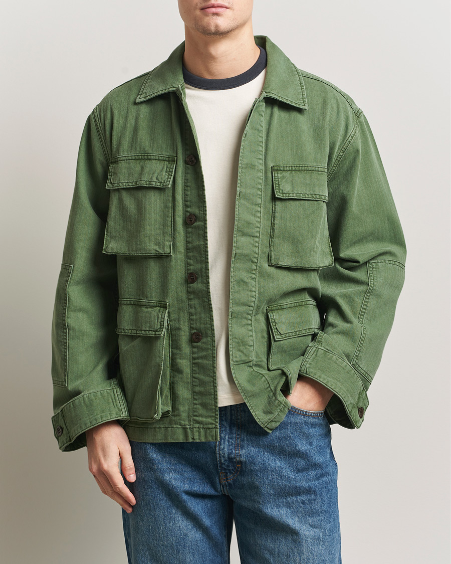 Mies | Takit | Jeanerica | Luc Herringbone Shirt Jacket Chevron Green