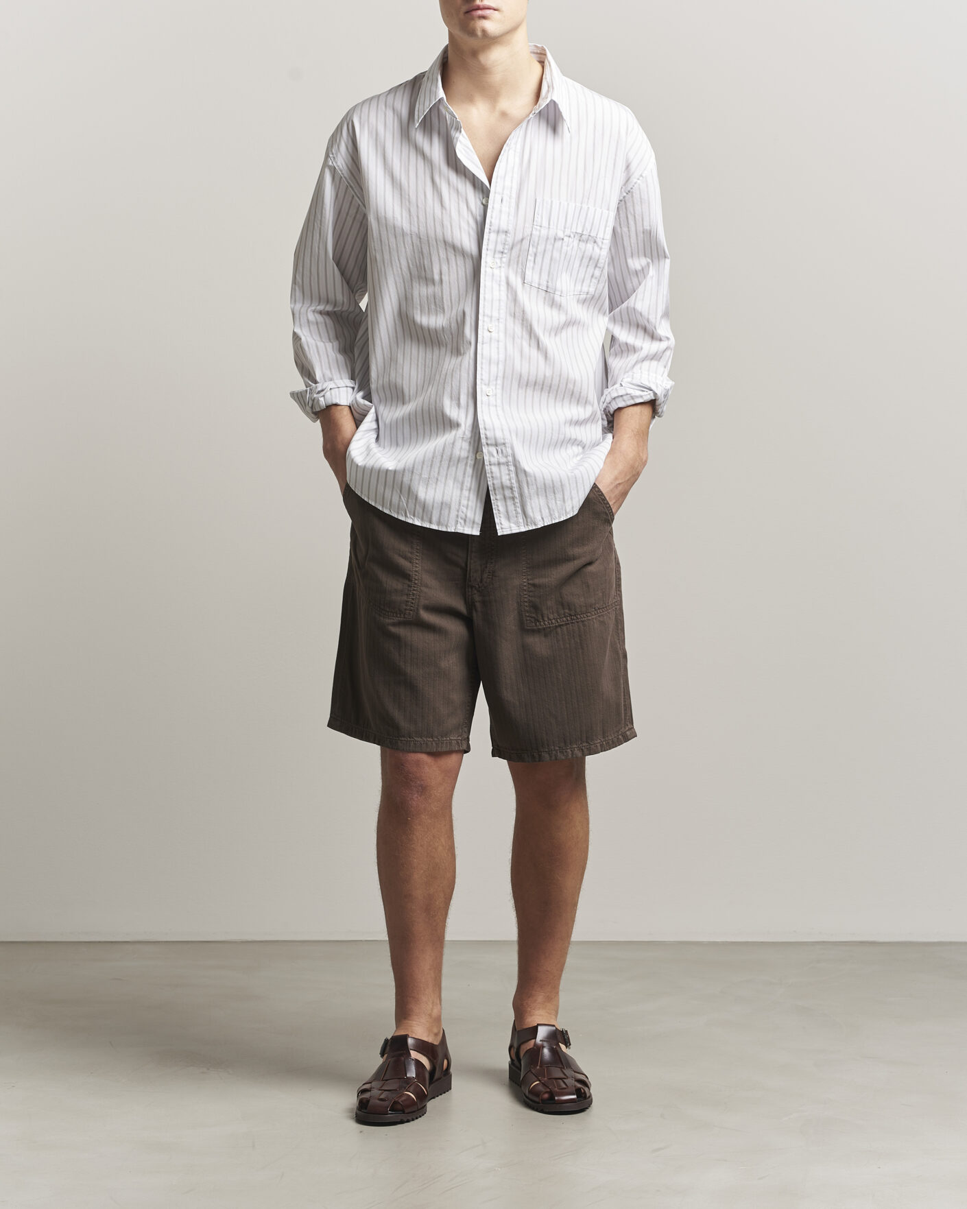 Mies | Shortsit | Jeanerica | Genua Worker Chino Shorts Chevron Brown