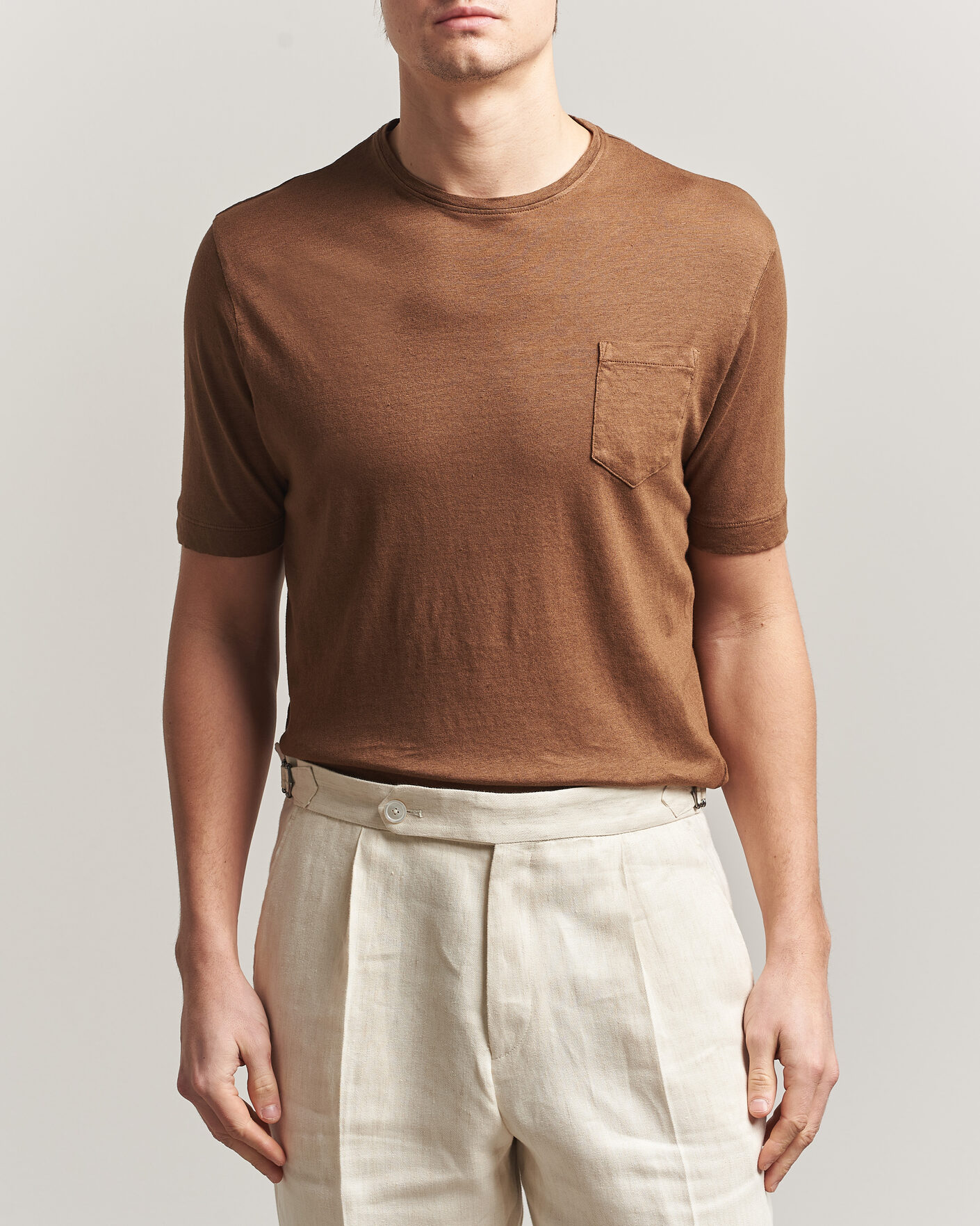 Mies | T-paidat | Massimo Alba | Panarea Cotton/Linen T-Shirt Wood
