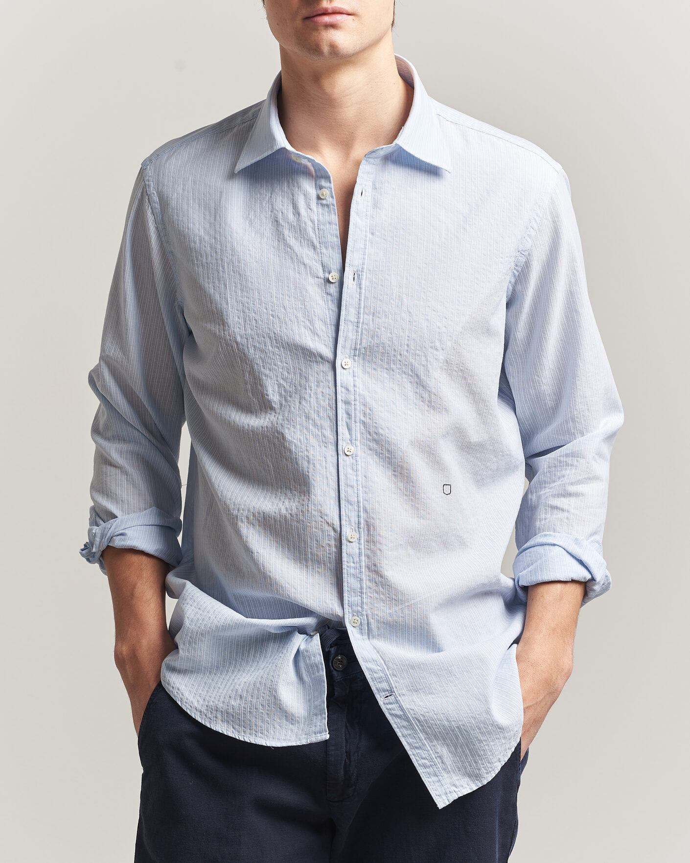 Mies | Kauluspaidat | Massimo Alba | Genova Striped Shirt Sky Blue