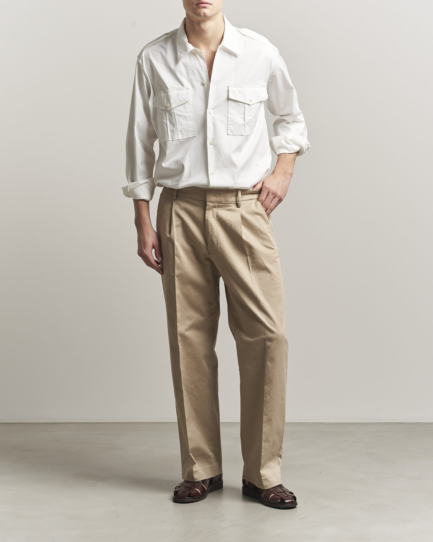Mies | Kauluspaidat | Massimo Alba | Army Double Pocket Shirt White