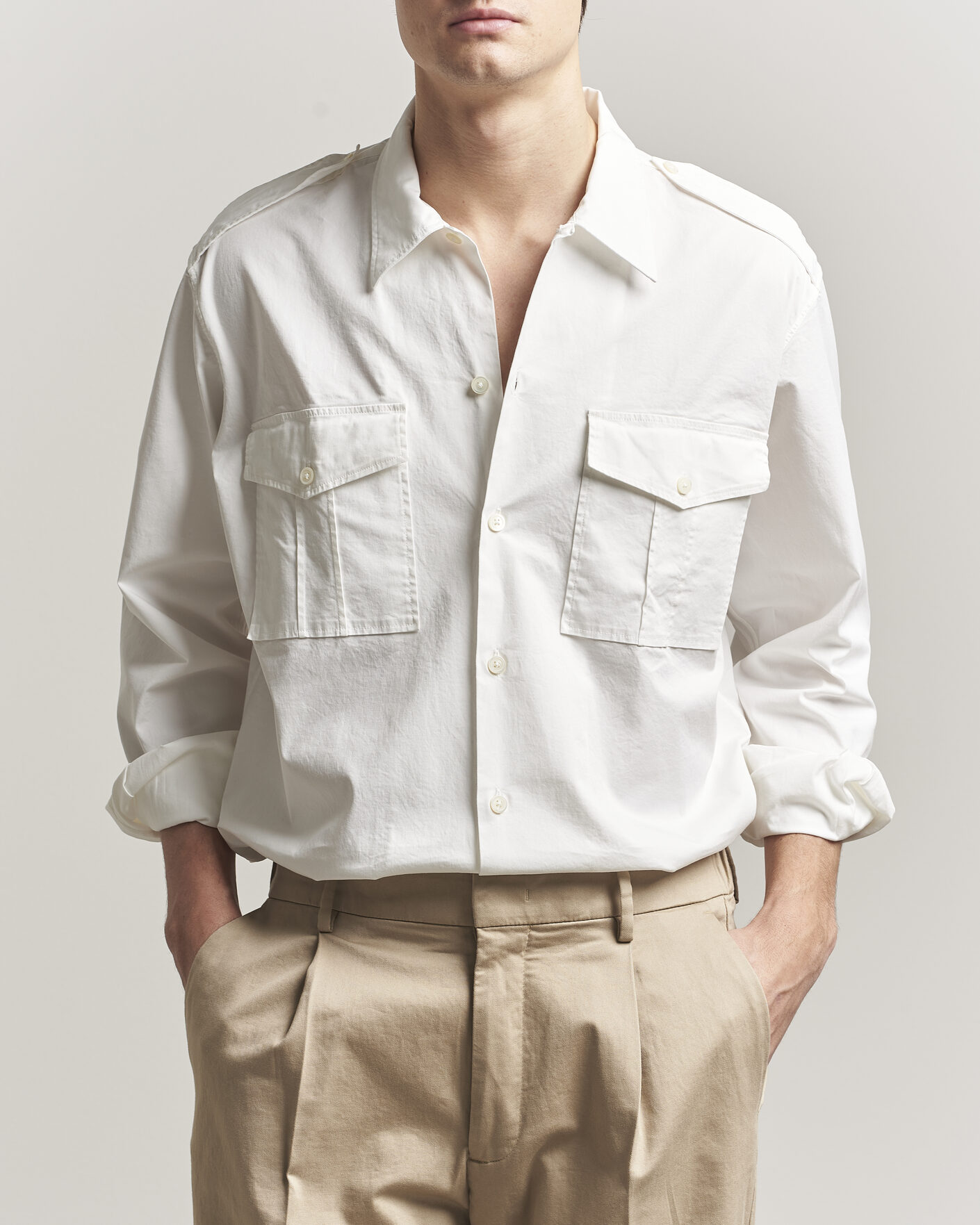 Mies | Kauluspaidat | Massimo Alba | Army Double Pocket Shirt White