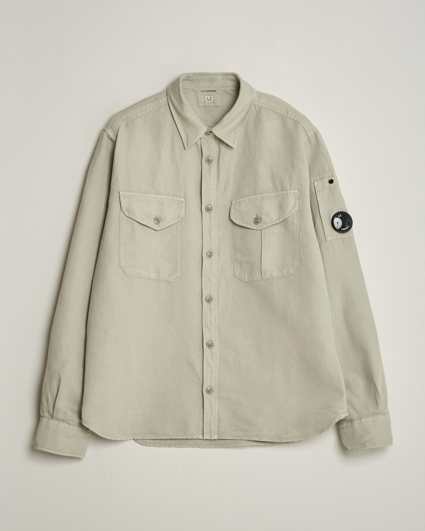 Mies | Kauluspaidat | C.P. Company | Cotton/Linen Pocket Shirt Light Grey