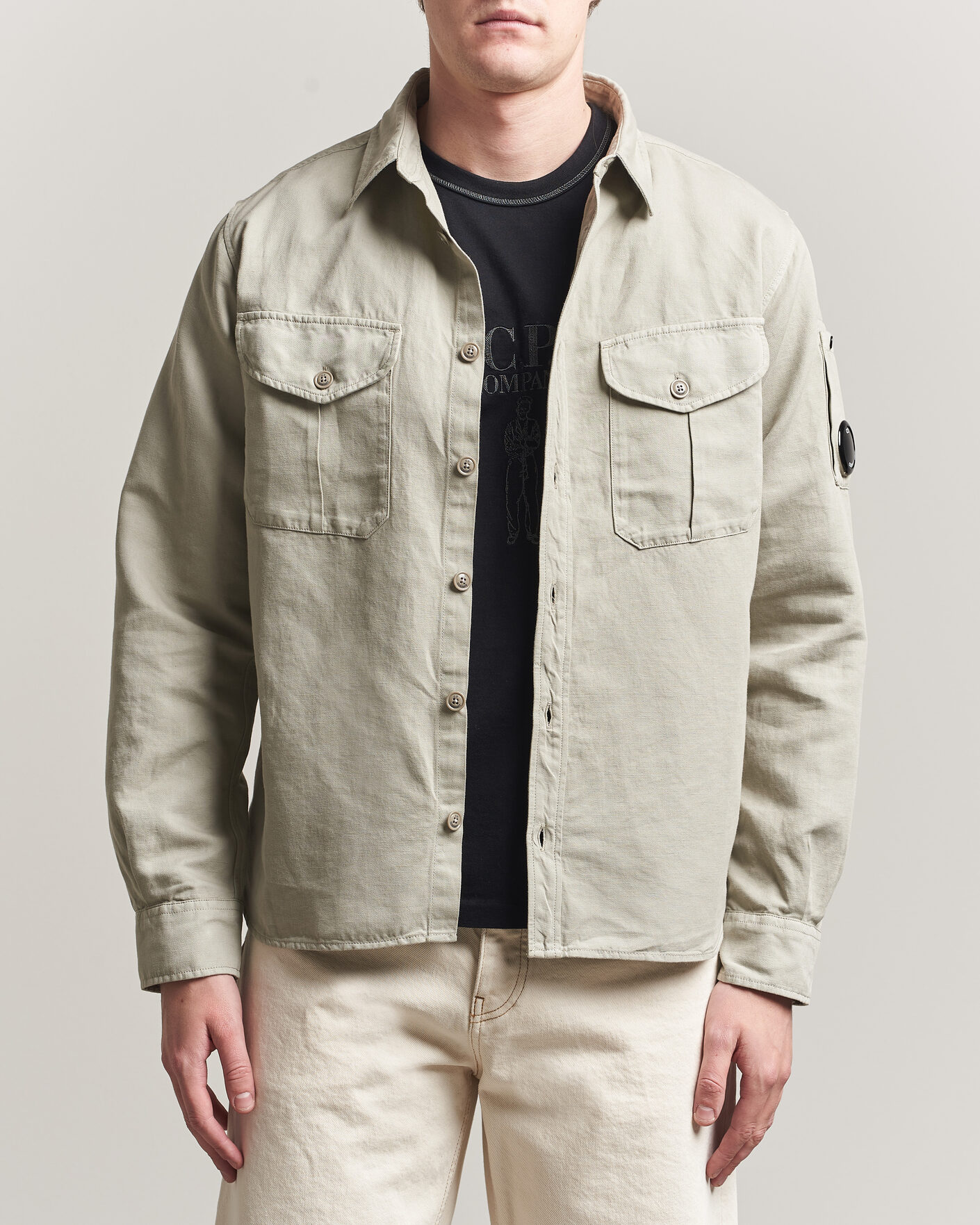 Mies | Kauluspaidat | C.P. Company | Cotton/Linen Pocket Shirt Light Grey