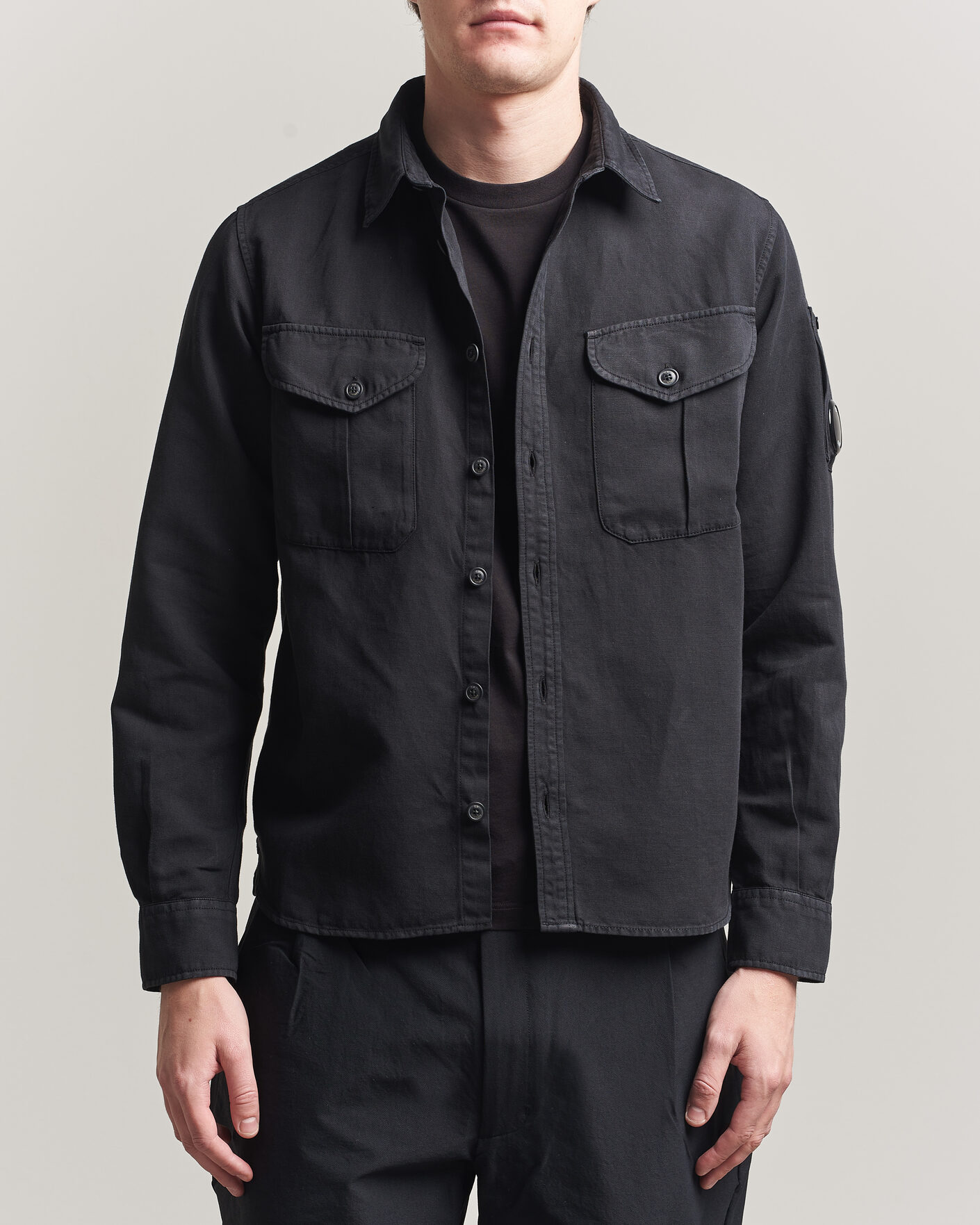 Mies | Kauluspaidat | C.P. Company | Cotton/Linen Pocket Shirt Black