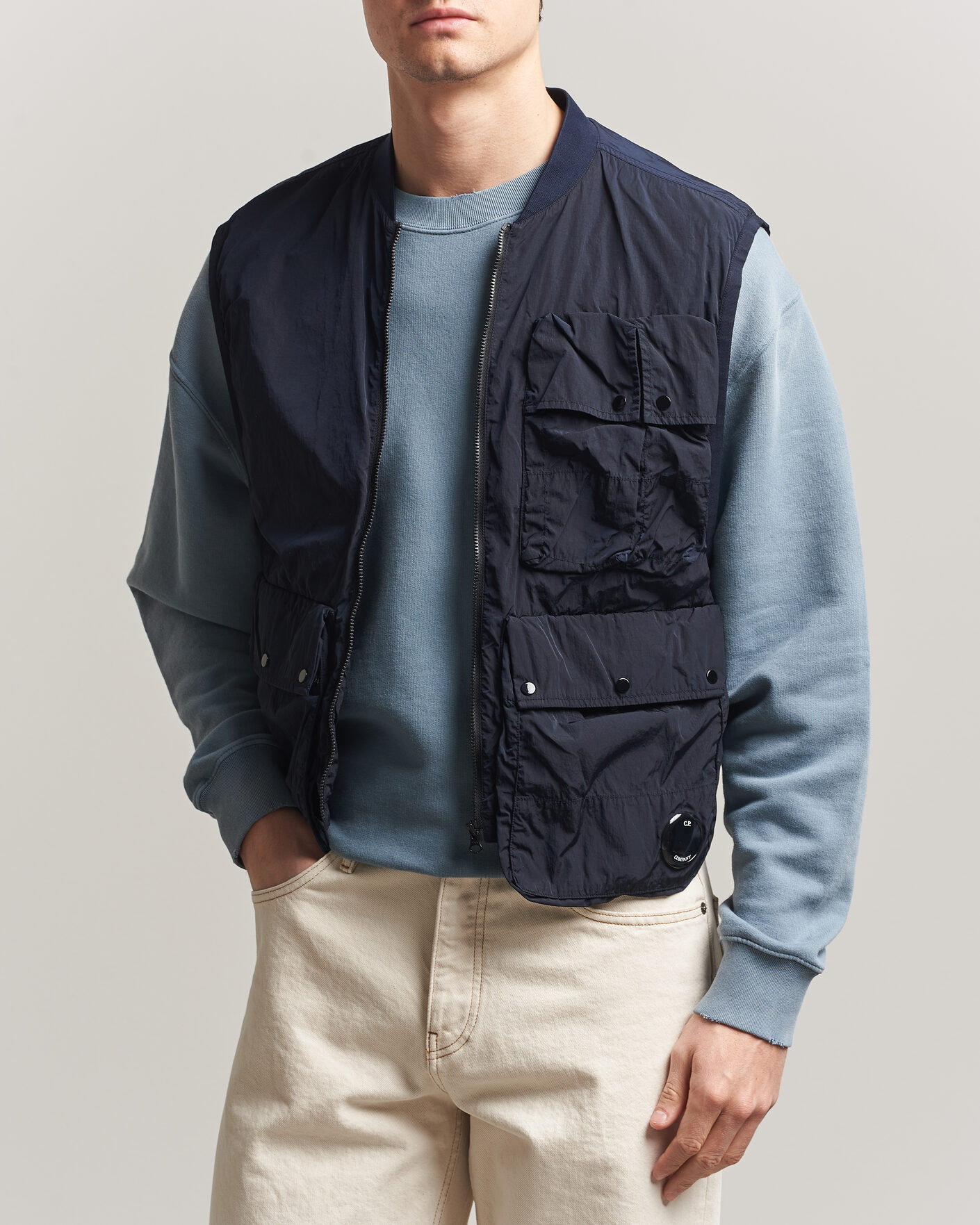 Mies | Puserot | C.P. Company | Cotton Mix 2 in 1 Knitted Sweater Navy