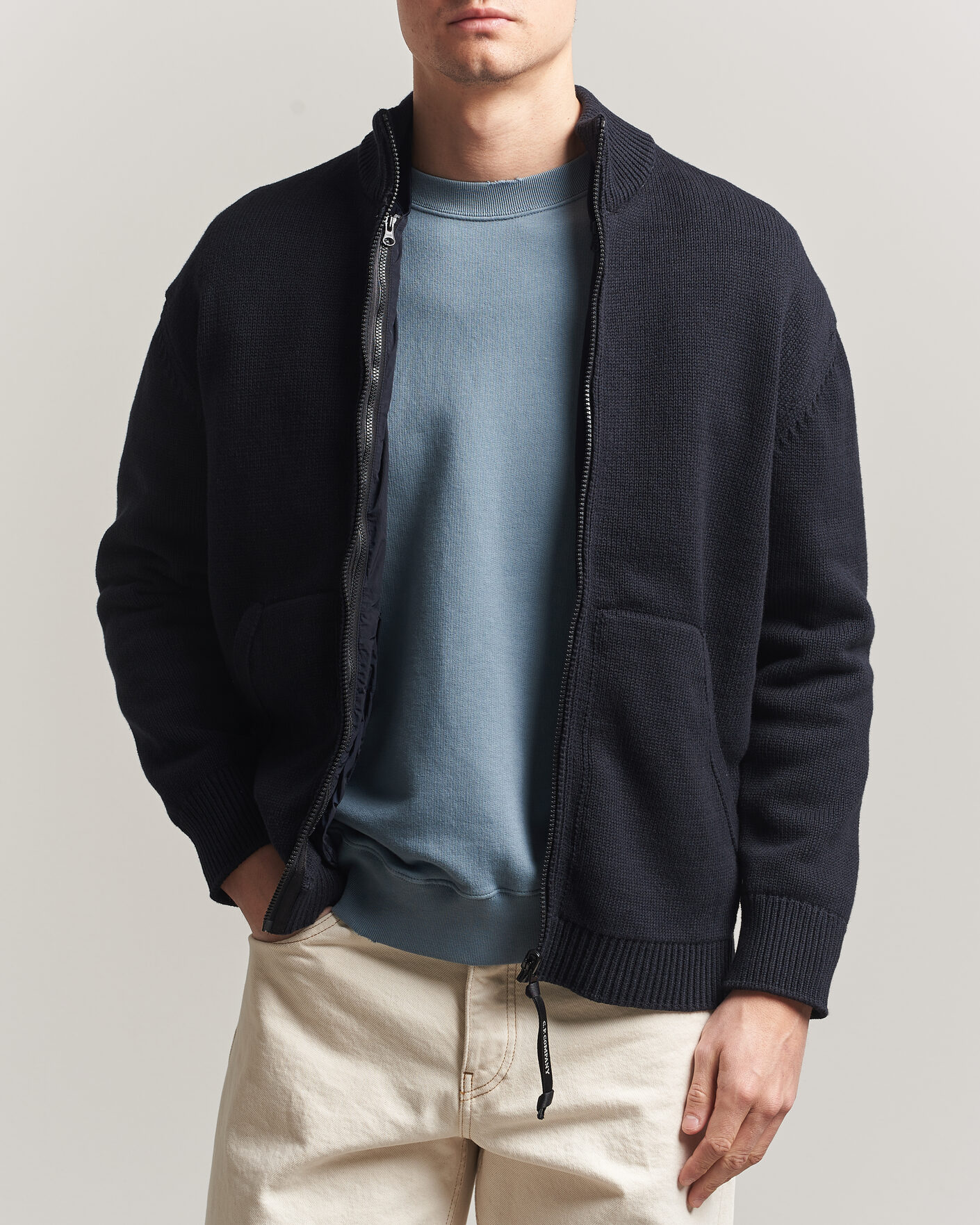 Mies | Puserot | C.P. Company | Cotton Mix 2 in 1 Knitted Sweater Navy
