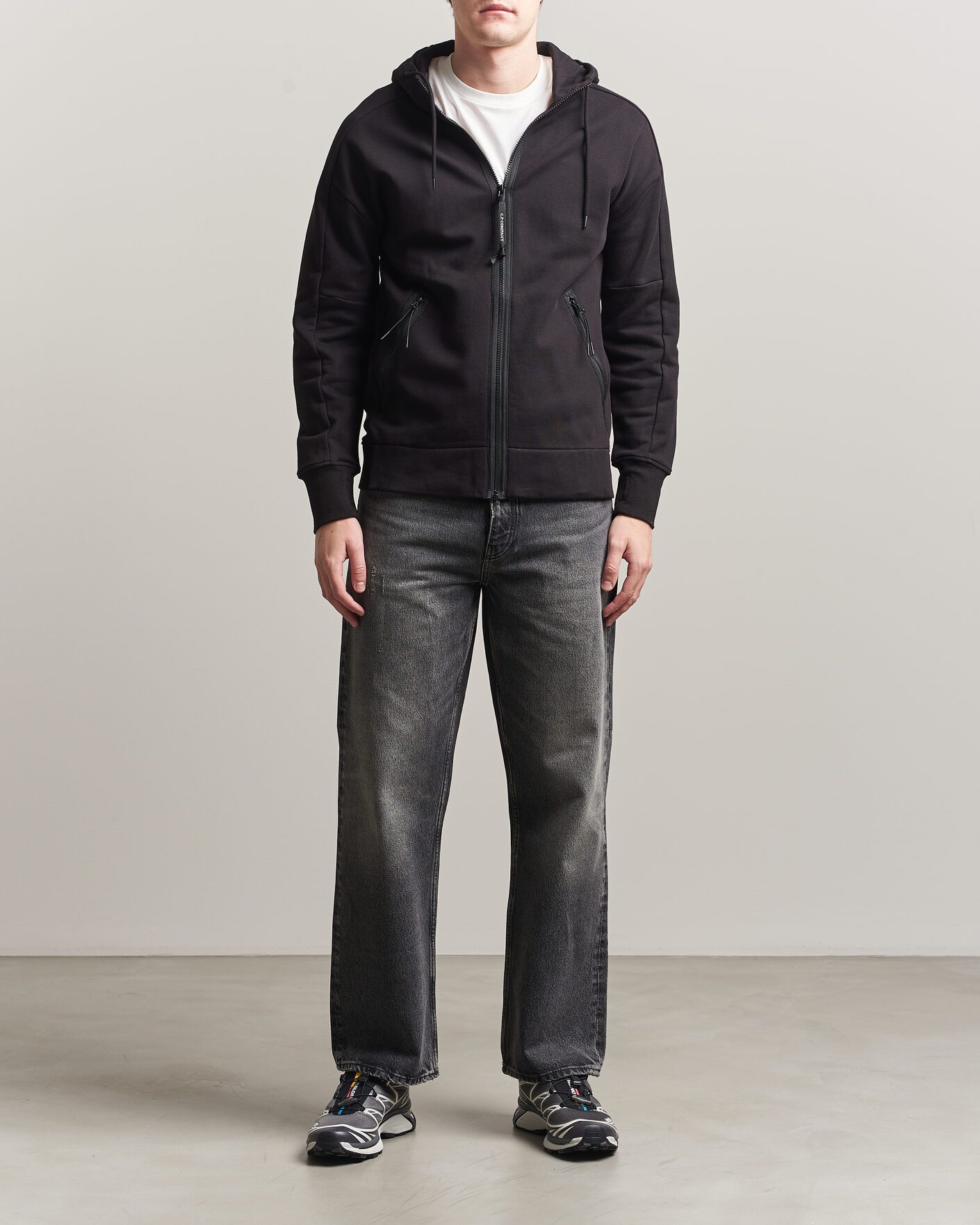 Mies | Puserot | C.P. Company | Diagonal Raised Fleece Full Zip Goggle Hoodie Black