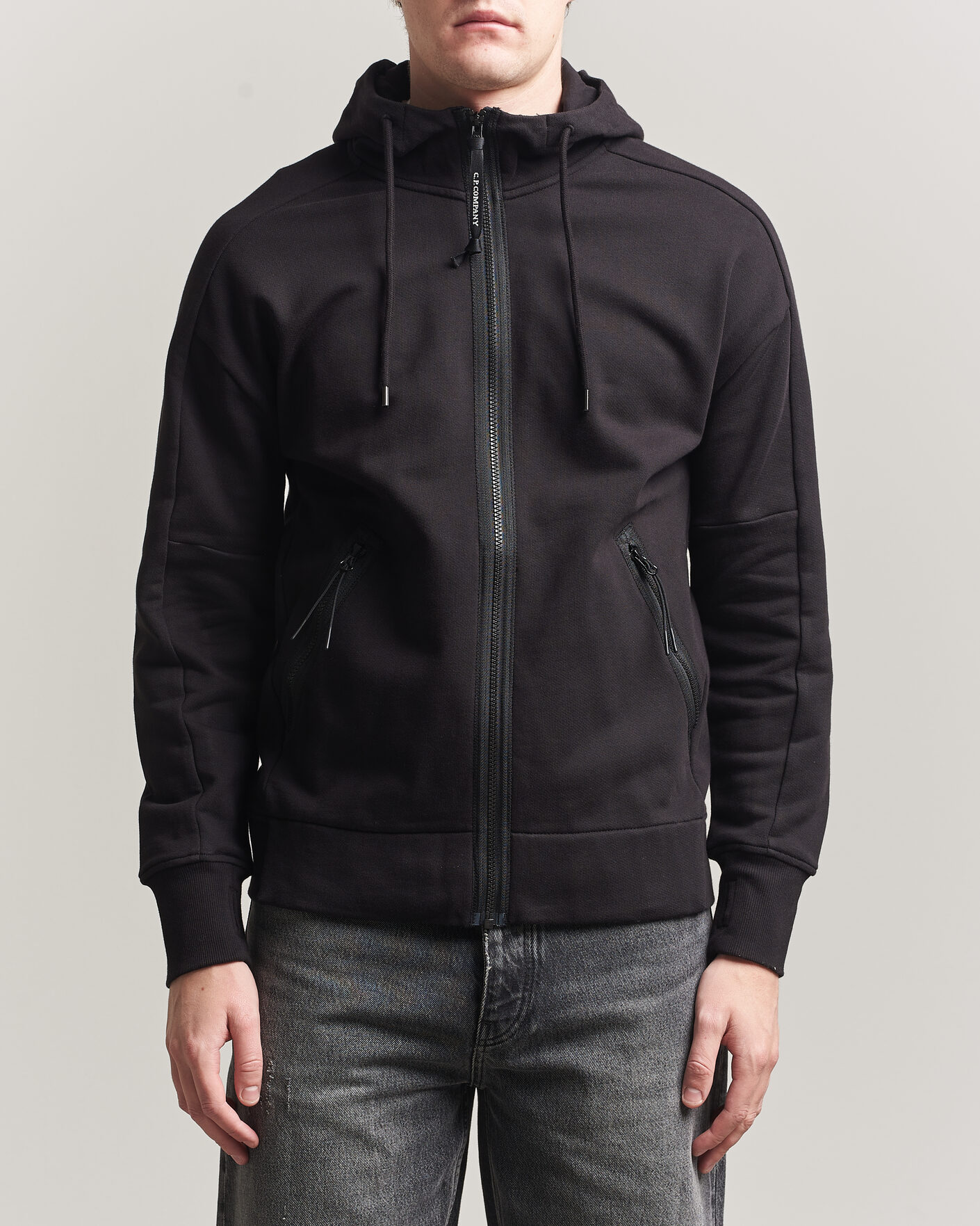 Mies | Puserot | C.P. Company | Diagonal Raised Fleece Full Zip Goggle Hoodie Black