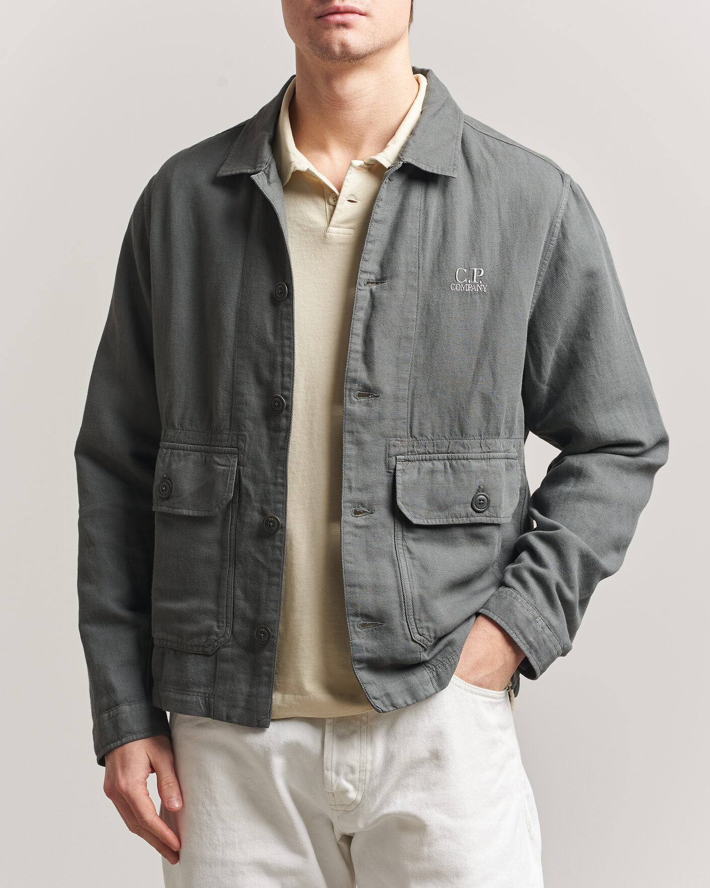 Mies | Kauluspaidat | C.P. Company | Broken Twill Linen/Cotton Overshirt Olive