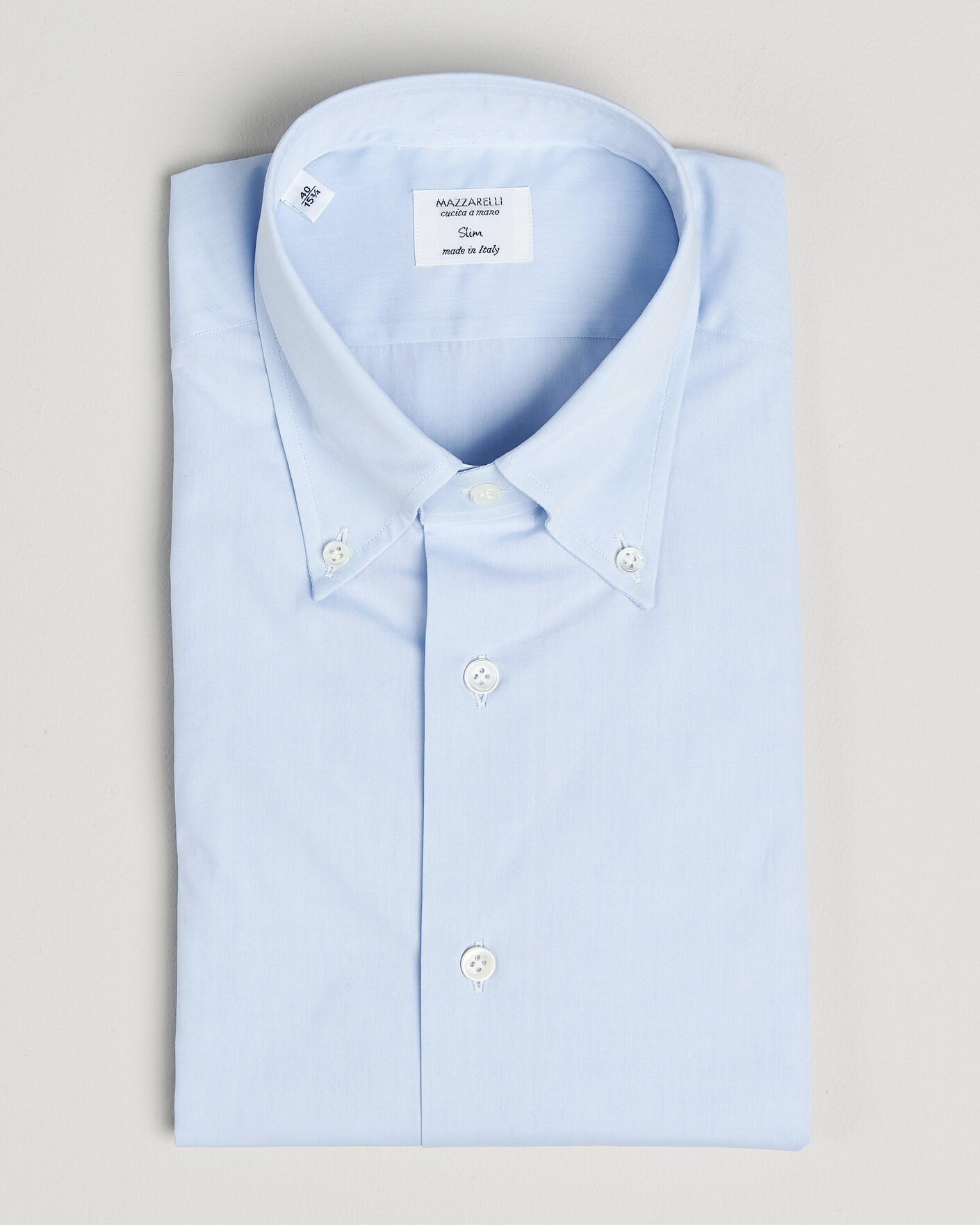 Mies | Kauluspaidat | Mazzarelli | Soft Cotton Button Down Shirt Light Blue
