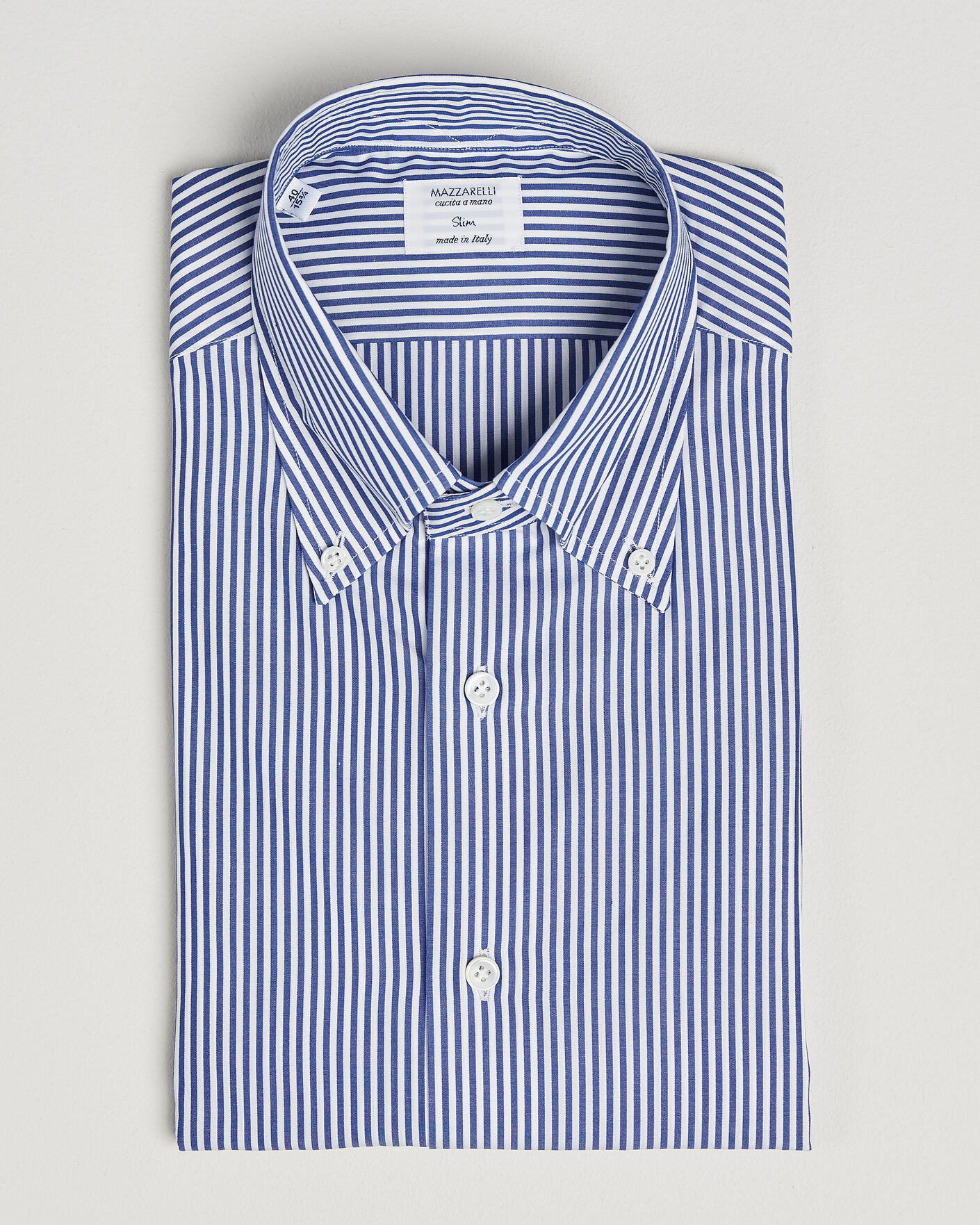Mies | Kauluspaidat | Mazzarelli | Soft Cotton Button Down Shirt Blue Stripe