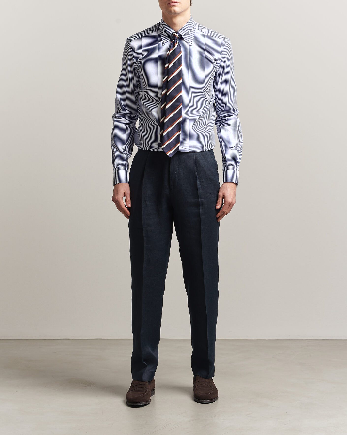 Mies | Kauluspaidat | Mazzarelli | Soft Cotton Button Down Shirt Blue Stripe