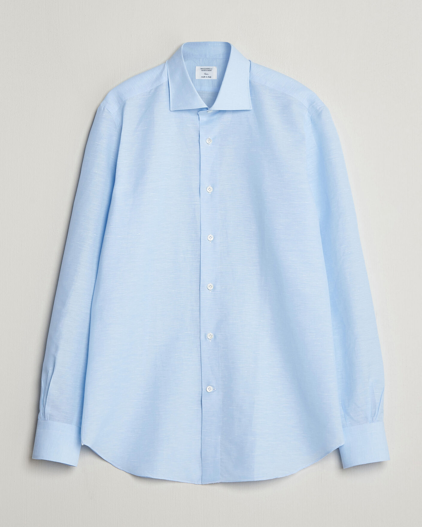 Mies | Kauluspaidat | Mazzarelli | Soft Cotton/Linen Shirt Light Blue