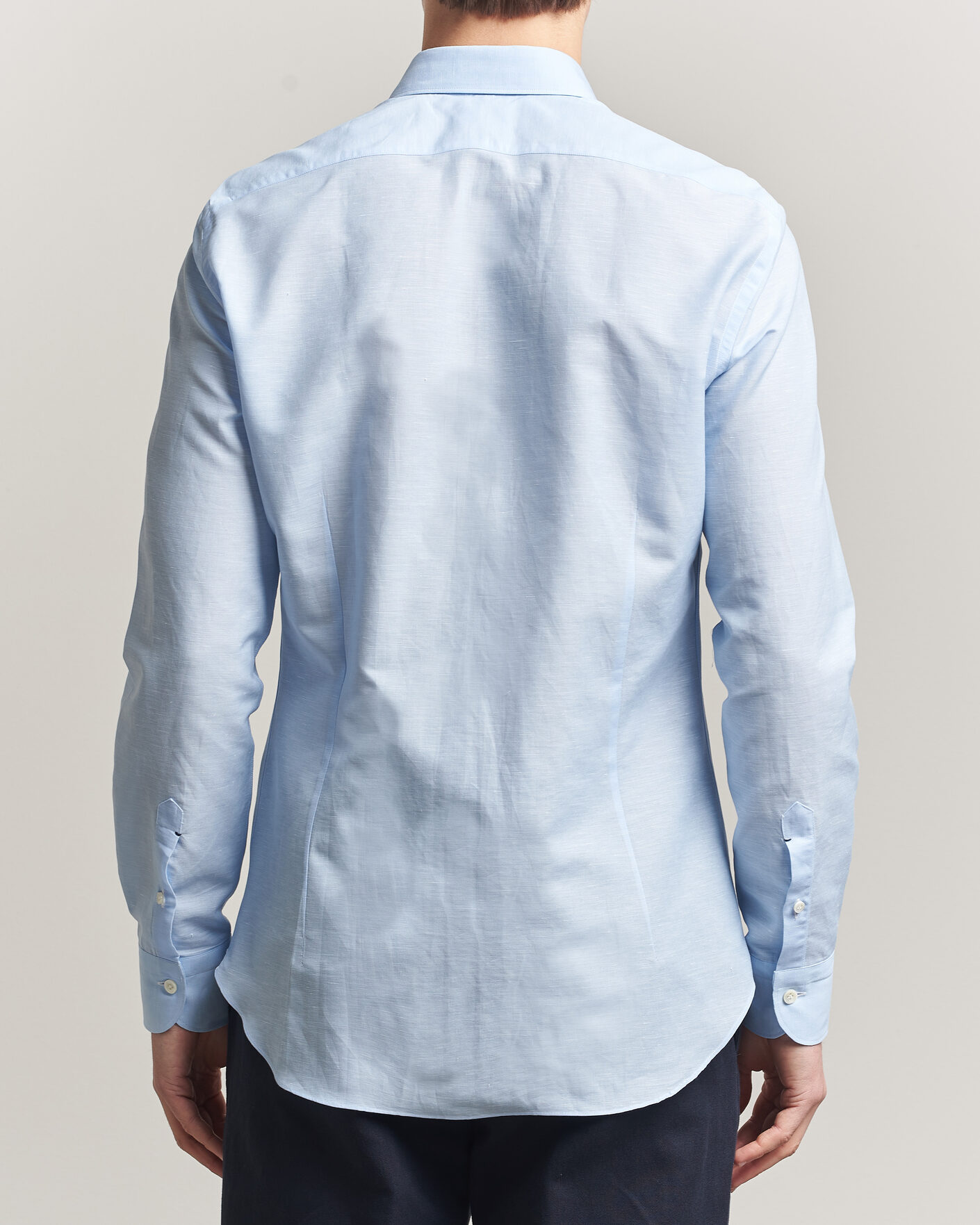 Mies | Kauluspaidat | Mazzarelli | Soft Cotton/Linen Shirt Light Blue