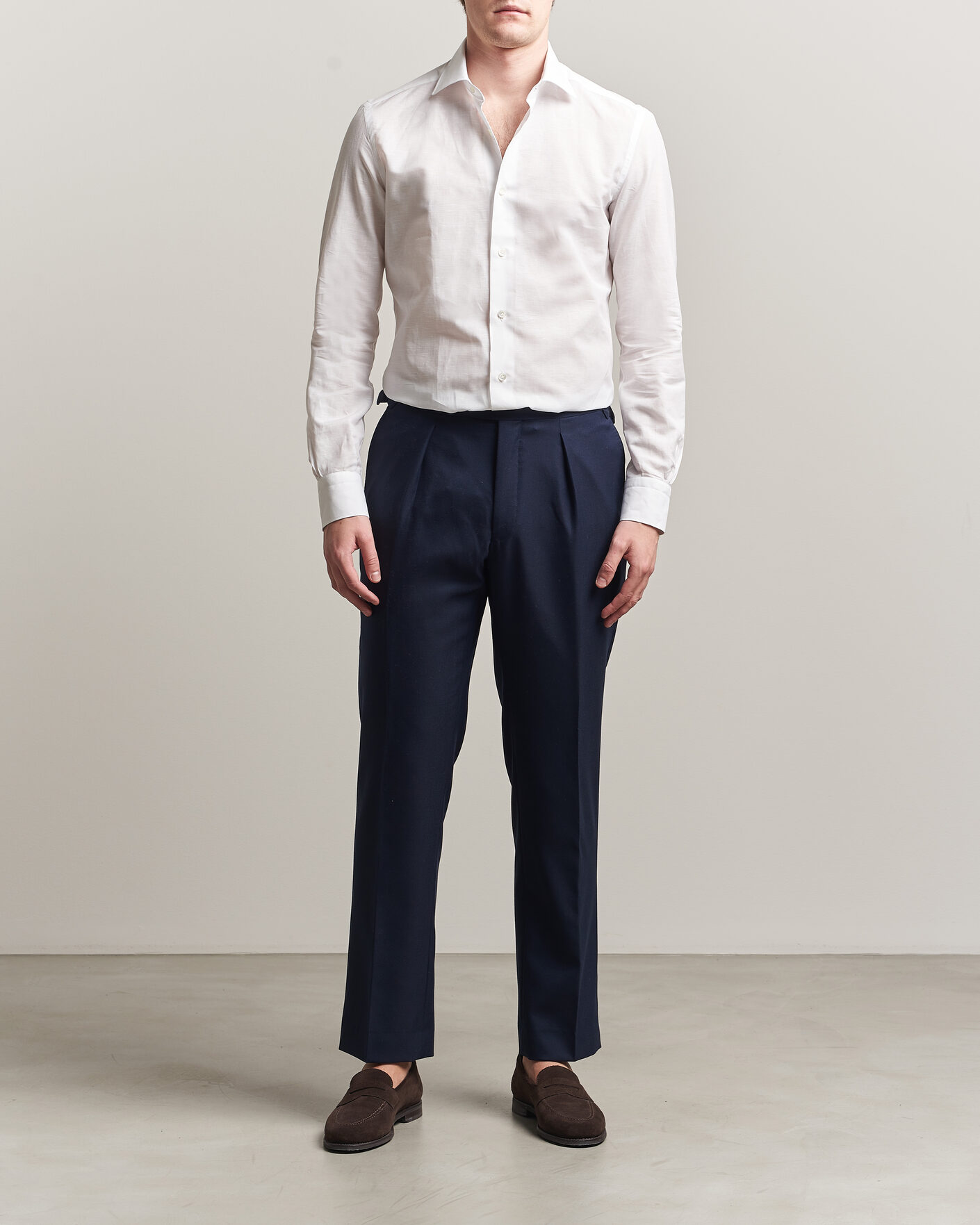 Mies | Kauluspaidat | Mazzarelli | Soft Cotton/Linen Shirt White