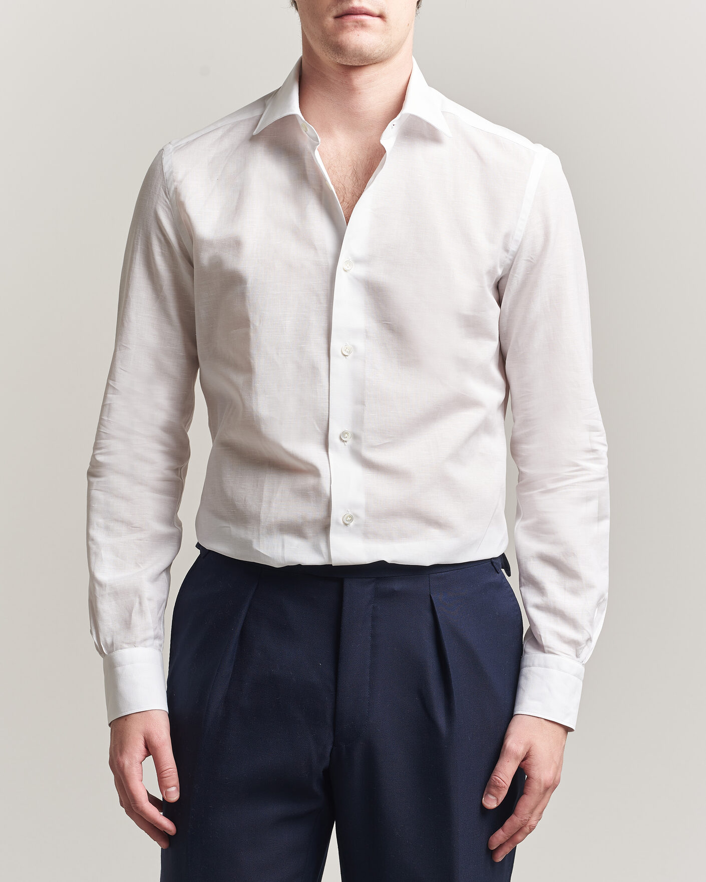 Mies | Kauluspaidat | Mazzarelli | Soft Cotton/Linen Shirt White