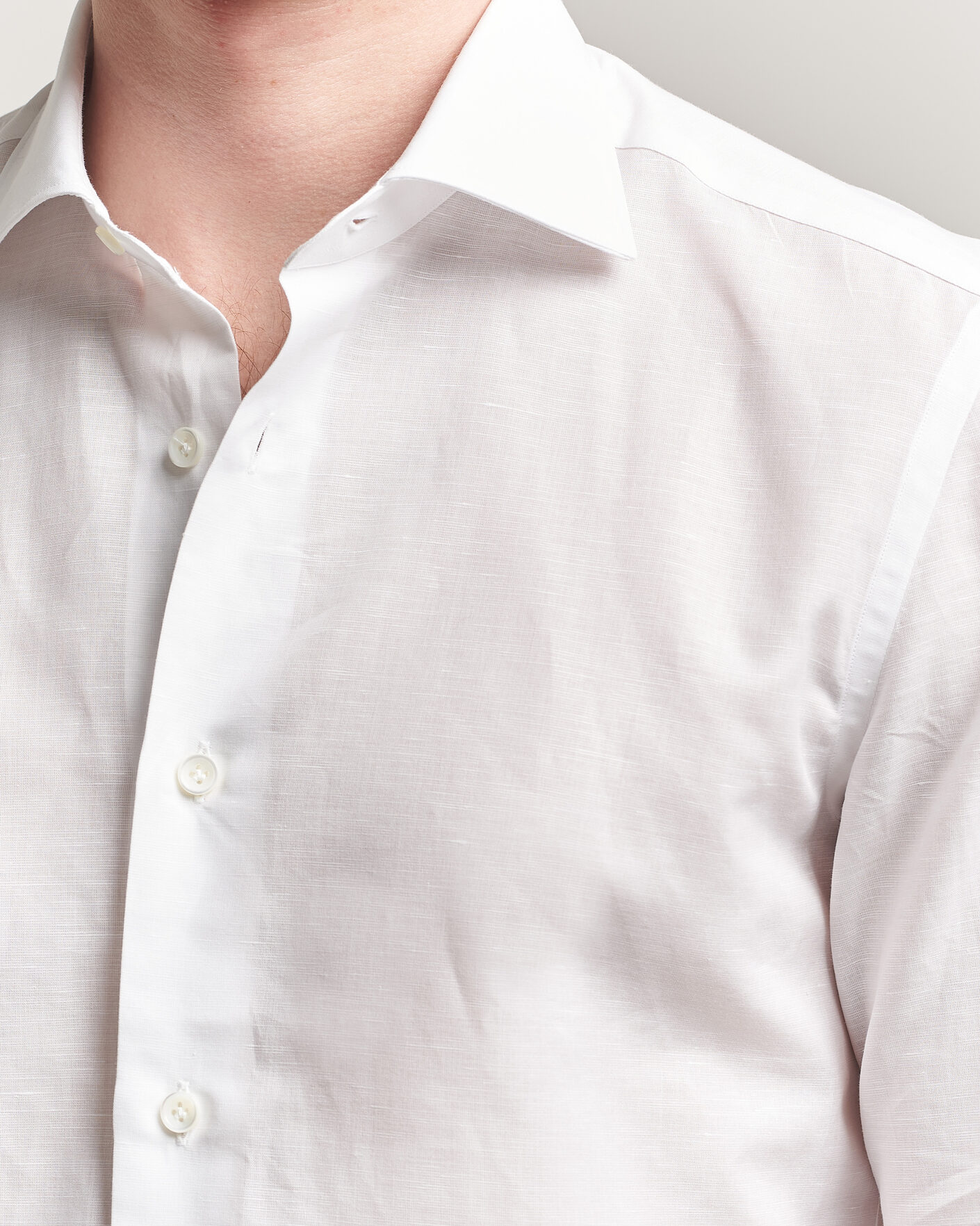 Mies | Kauluspaidat | Mazzarelli | Soft Cotton/Linen Shirt White
