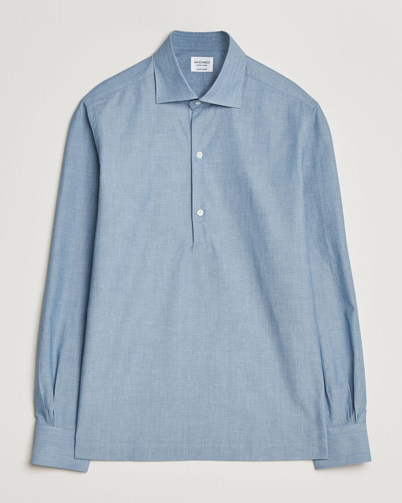 Mies | Kauluspaidat | Mazzarelli | Soft Cotton Denim Popover Shirt Blue