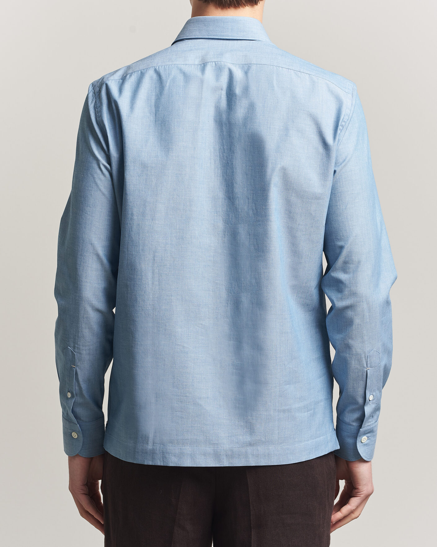 Mies | Kauluspaidat | Mazzarelli | Soft Cotton Denim Popover Shirt Blue