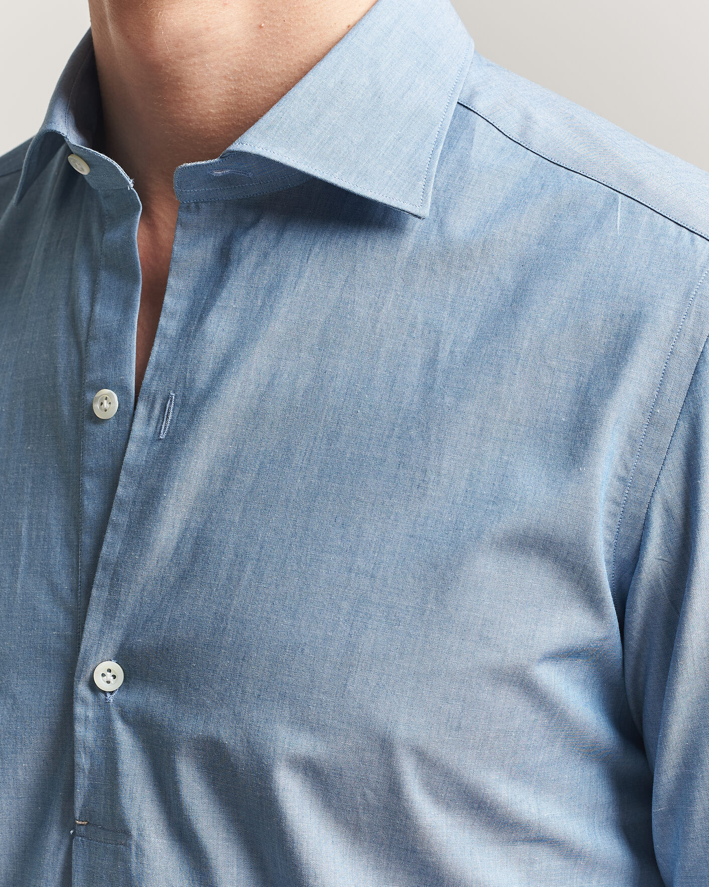 Mies | Kauluspaidat | Mazzarelli | Soft Cotton Denim Popover Shirt Blue