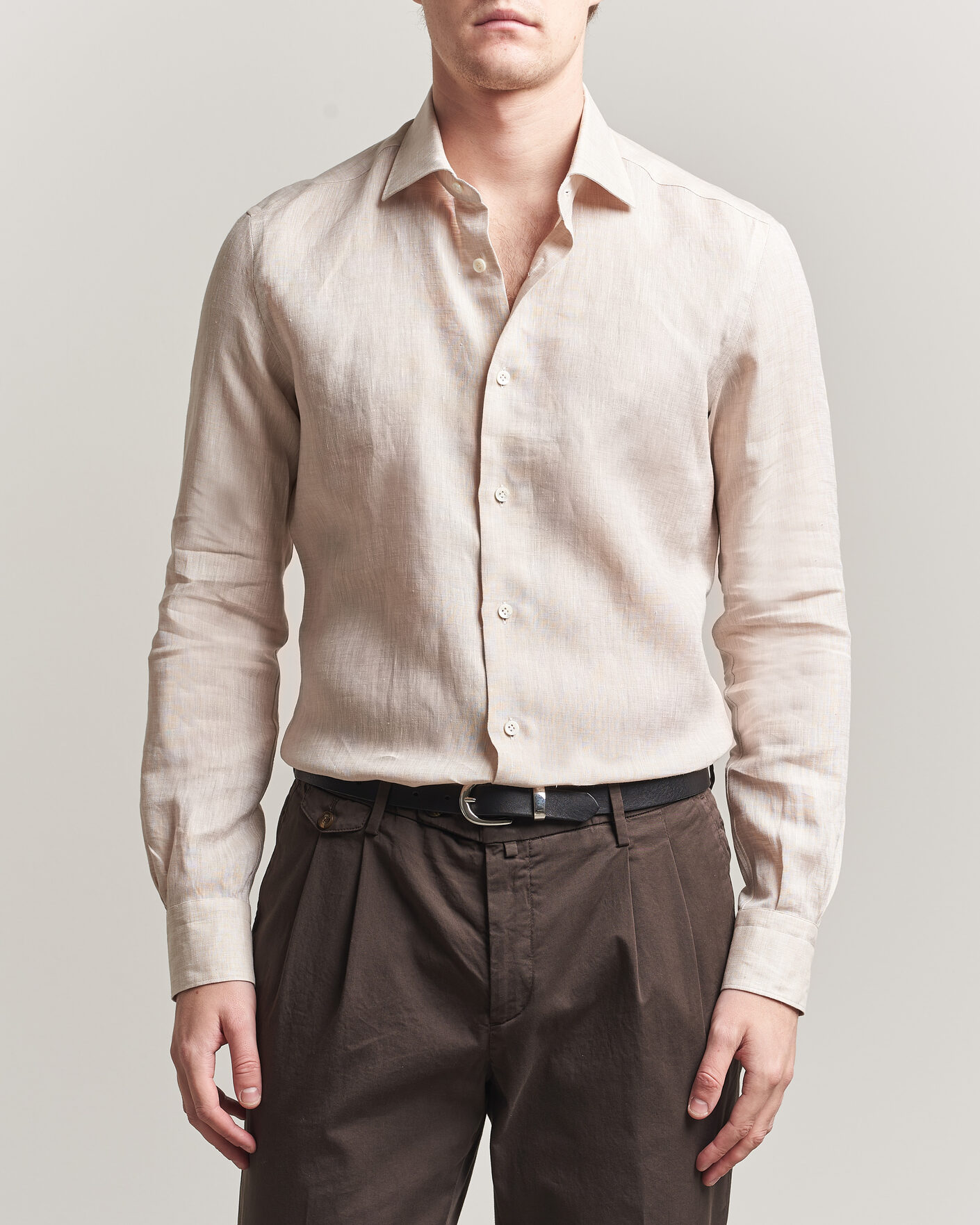 Mies | Kauluspaidat | Mazzarelli | Soft Linen Shirt Beige