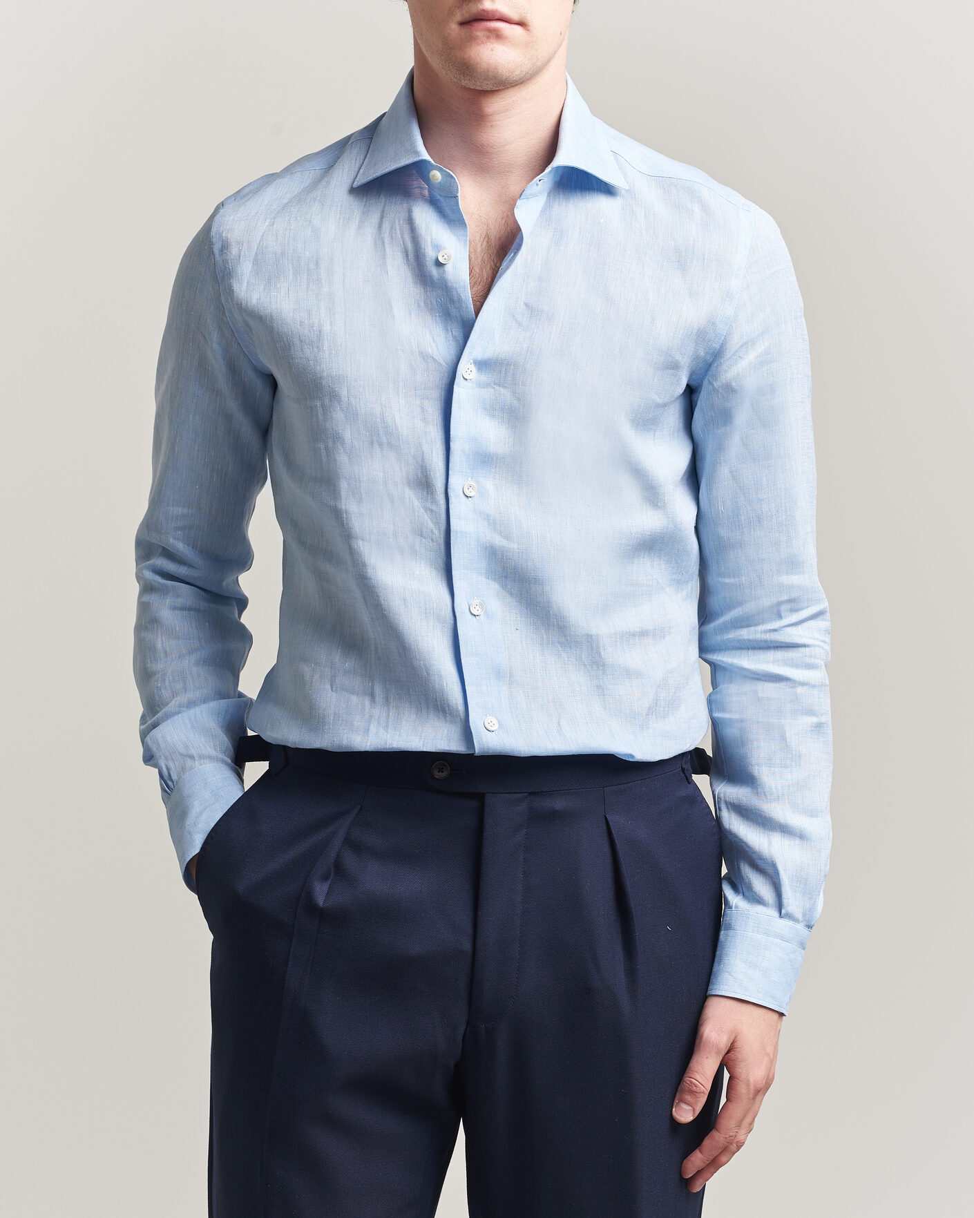 Mies | Kauluspaidat | Mazzarelli | Soft Linen Shirt Light Blue